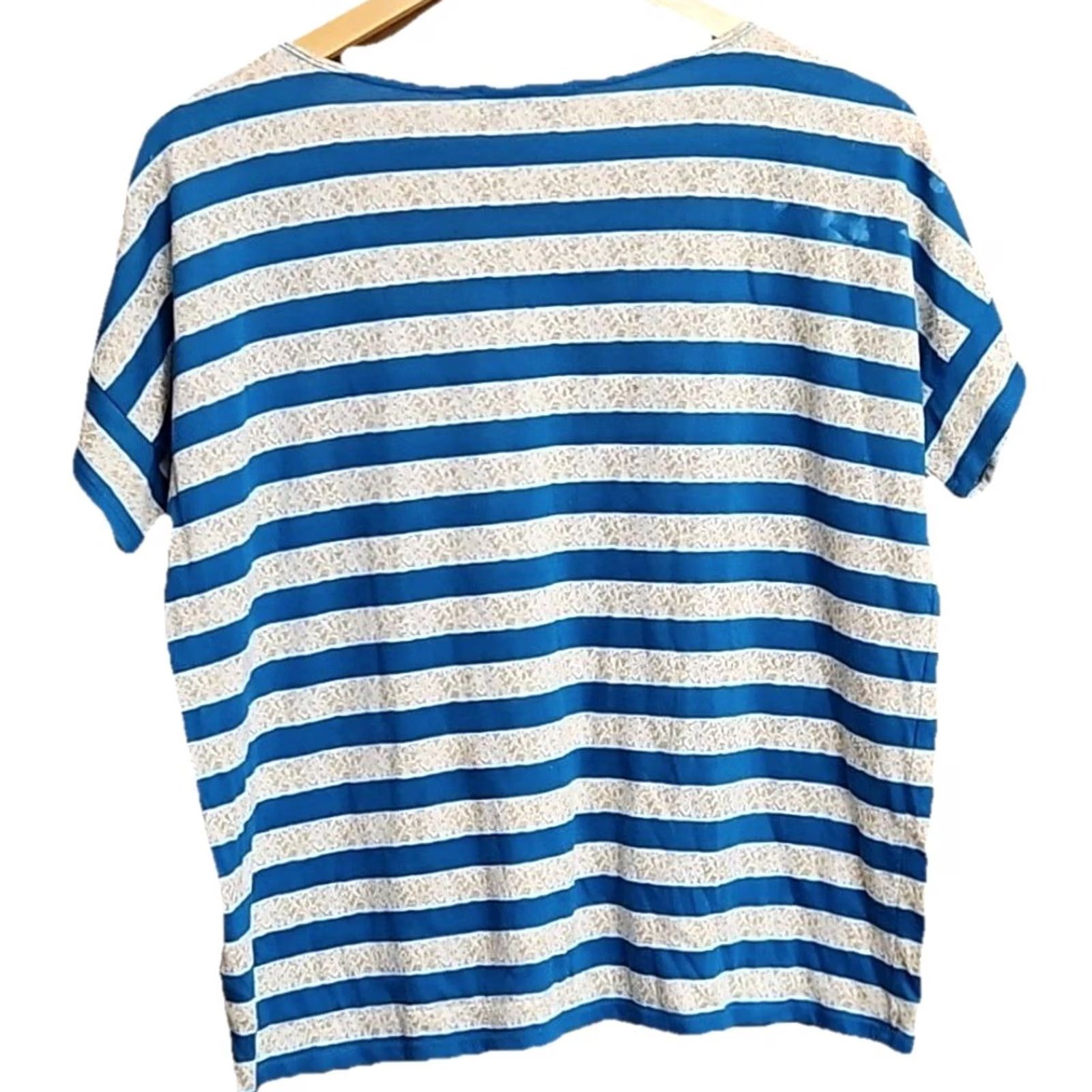 Jones New York Jones New York Sport Blue White Striped Top Medium T-Shirt Knit Cotton Blend Women Crew Neck Short Sleeve Coastal Chic Mens? No Size M / US 6-8 / IT 42-44 - 4 Thumbnail