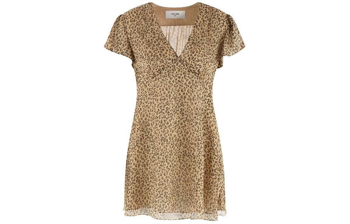 Celine o1y0725 Leopard-print Mini Dress in Beige/Brown Size M / US 6-8 / IT 42-44 - 1 Thumbnail