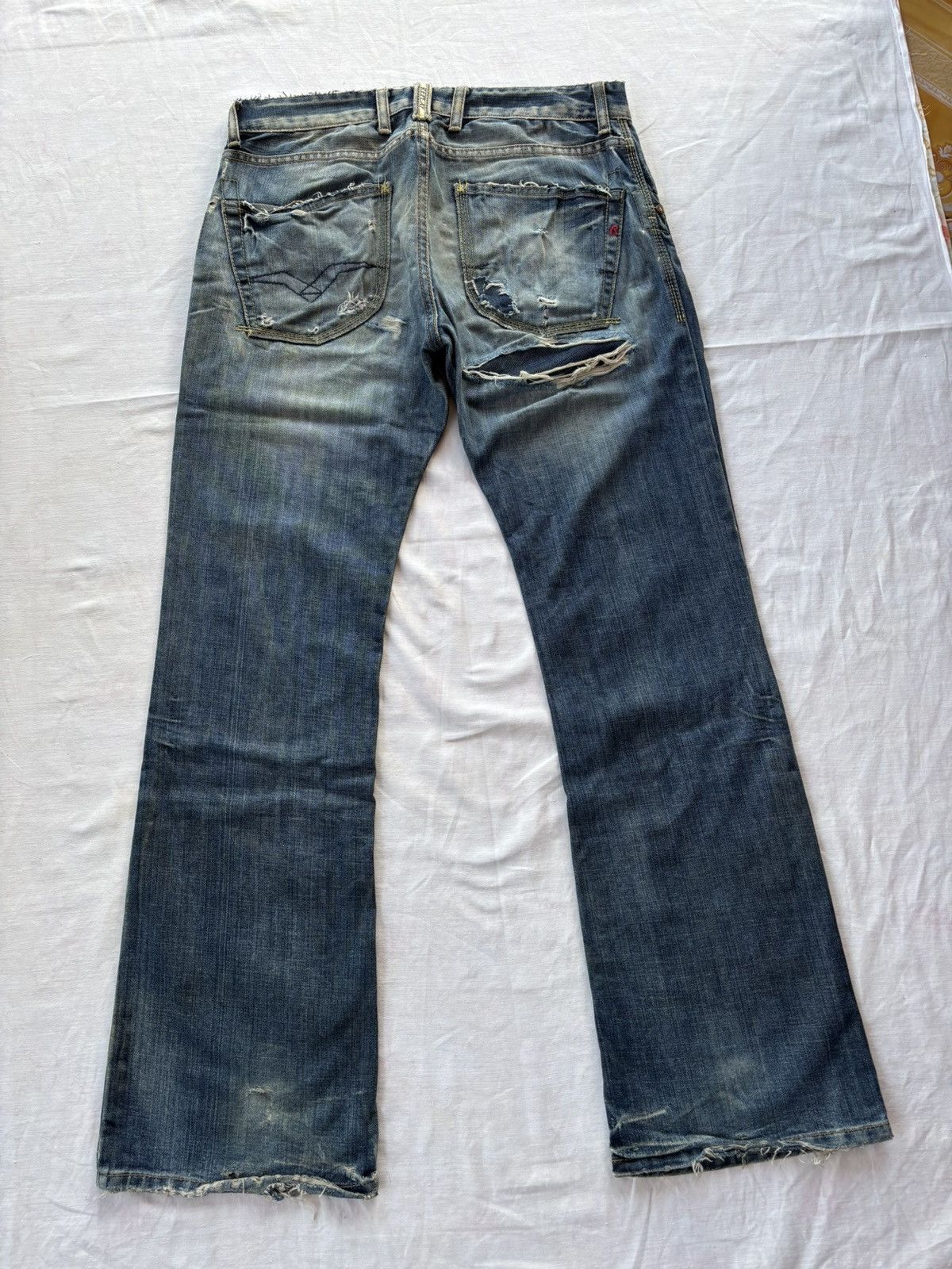 If Six Was Nine Flare Jeans Thrashed Distress REPLAY Bootcut Denim Jeans Size US 33 - 4 Thumbnail
