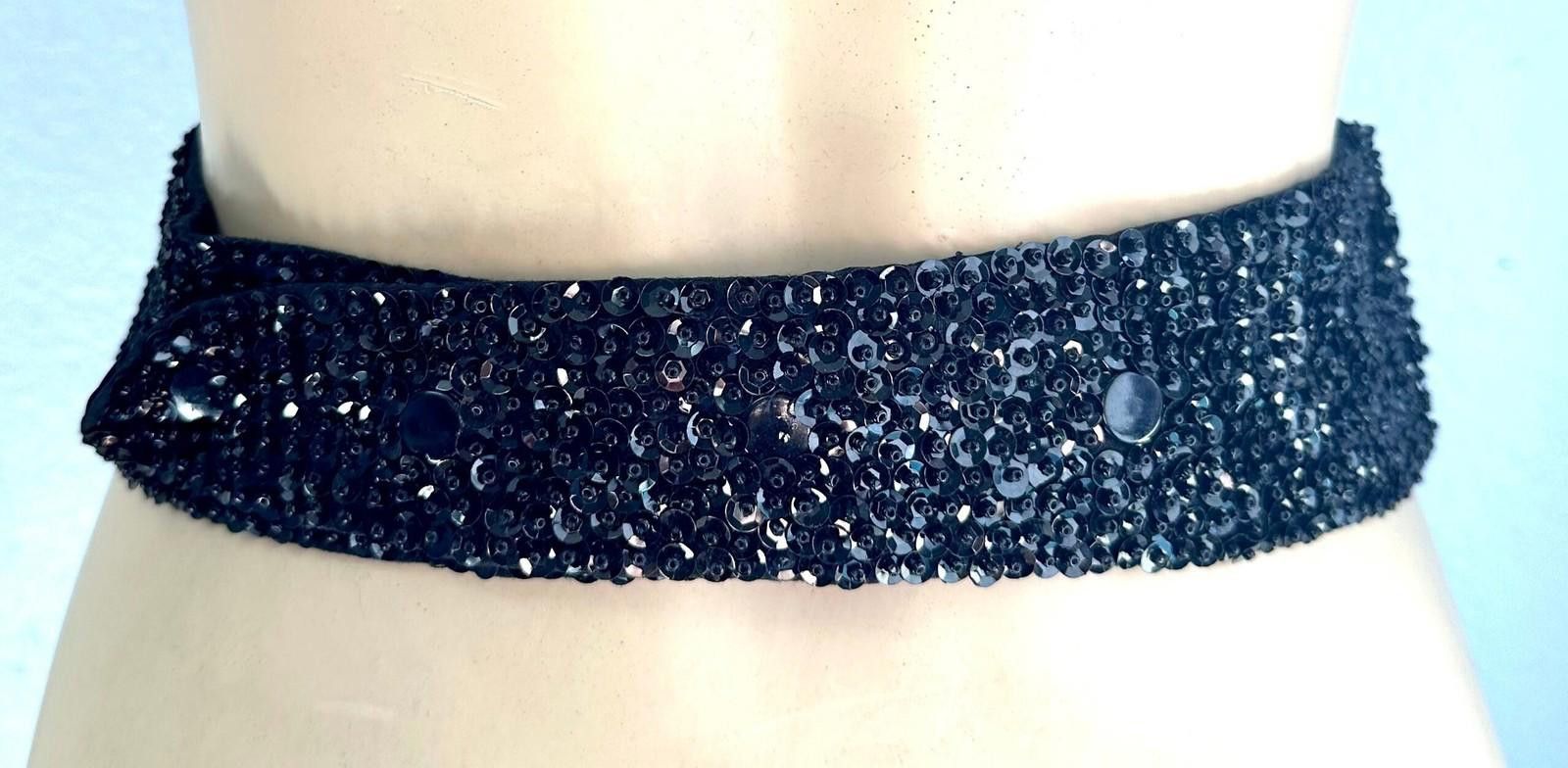 Designer Sequin Cummerbund Fashion Belt Black with Silver Stars Size ONE SIZE - 2 Thumbnail