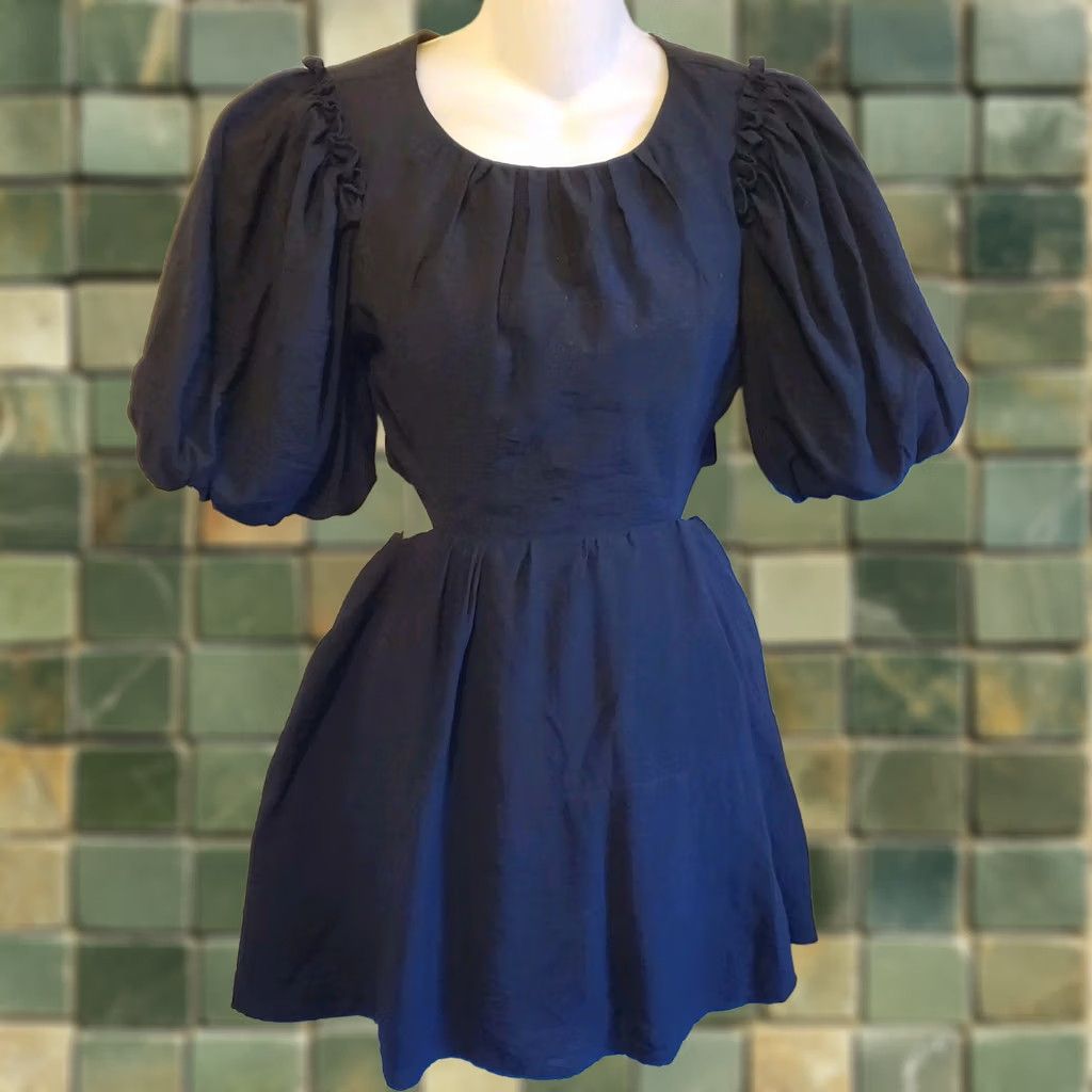 Vintage Anthropologie Moon River Black Bubble Sleeve Backless Mini Dress Sz Sm Size S / US 4 / IT 40 - 1 Thumbnail