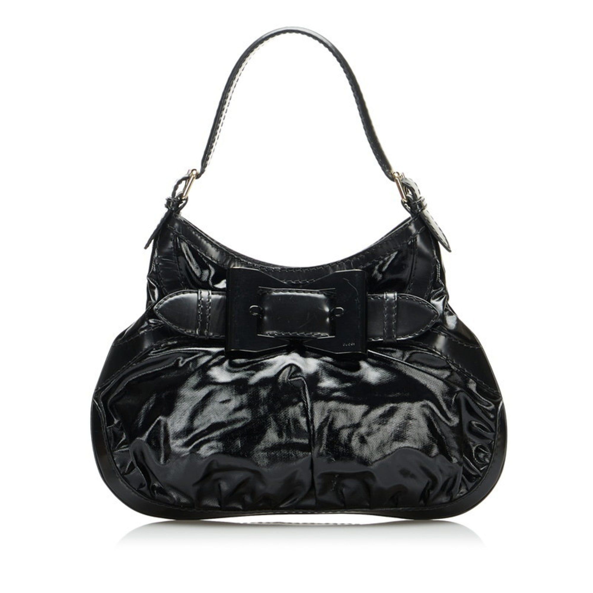 image of Gucci Ribbon Handbag Hobo Bag 189885 Black Patent Leather Ladies, Women's