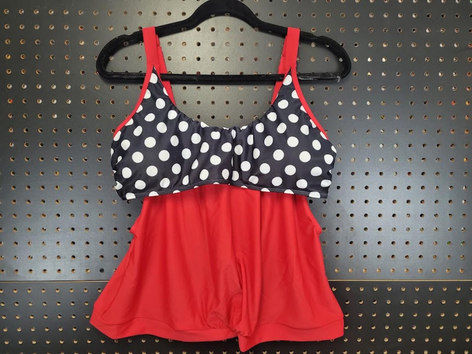 The Unbranded Brand Red Polka Dot Blouson Tankini Top – Adjustable Straps Size XL / US 12-14 / IT 48-50 - 1 Thumbnail