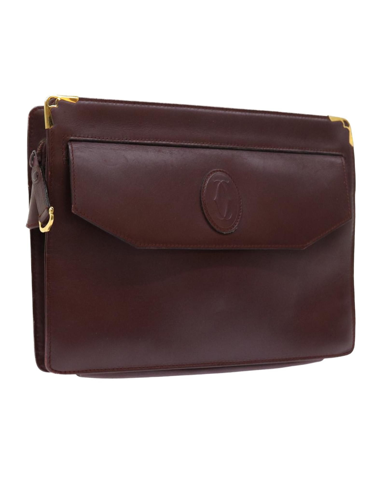 image of Cartier Wine Red Leather Clutch Bag, Women's