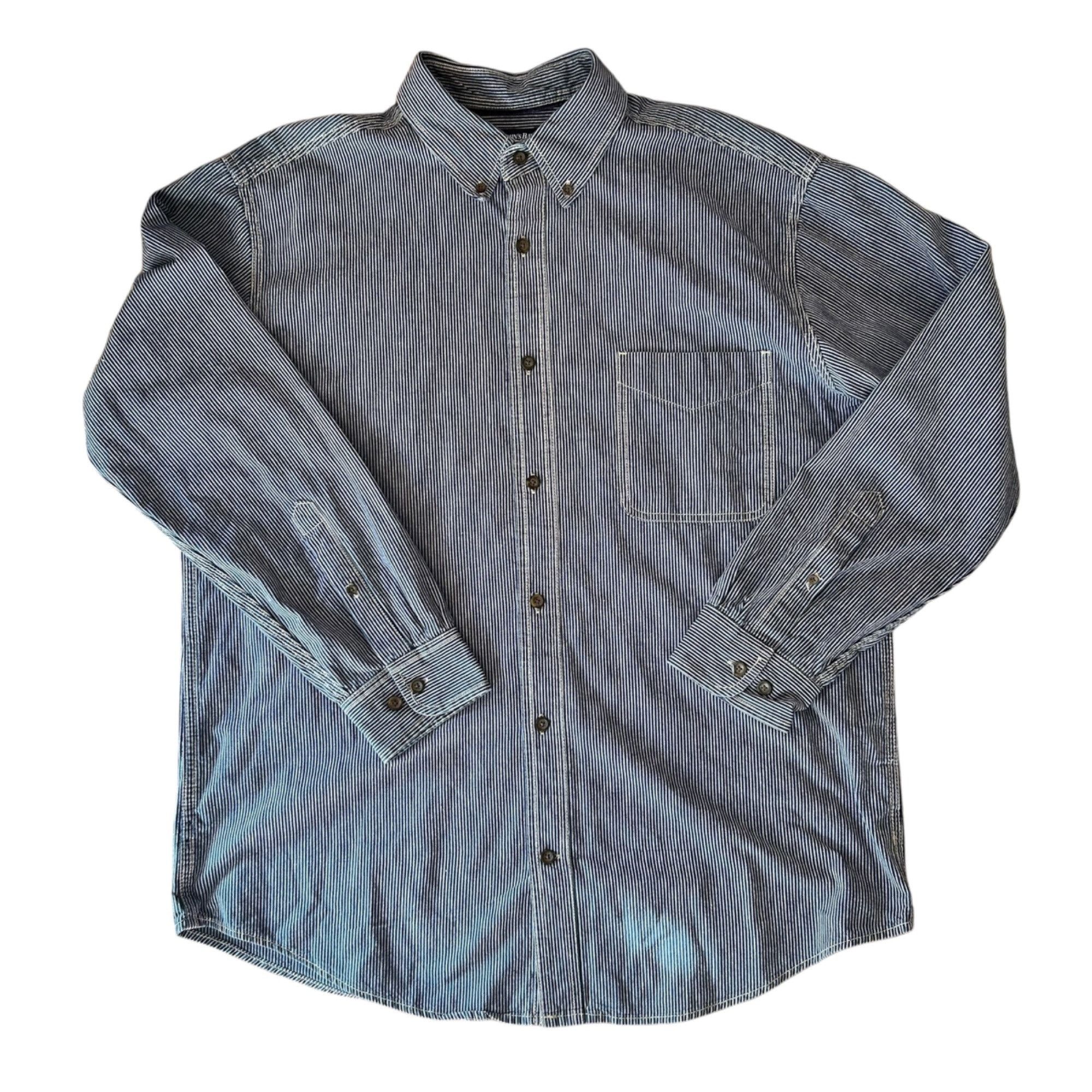 Vintage Vintage St. Johns Bay Striped Denim Workwear Button Down Shi Size US XL / EU 56 / 4 - 1 Thumbnail