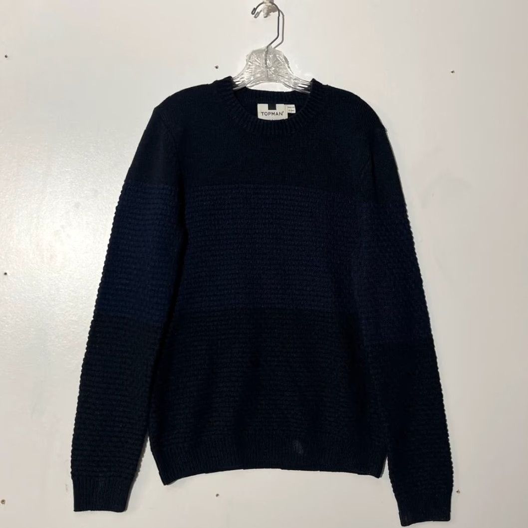 Topman Topman Mens Navy Blue Textured Knit Crewneck Sweater Size M RN 125149 Size US M / EU 48-50 / 2 - 2 Thumbnail