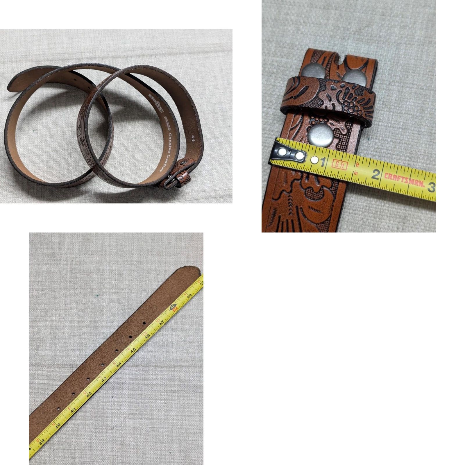 Vintage VINTAGE western belt belt - tooled leather brown 44 Men Buckle COWBOY rodeo Size 44 - 8 Thumbnail