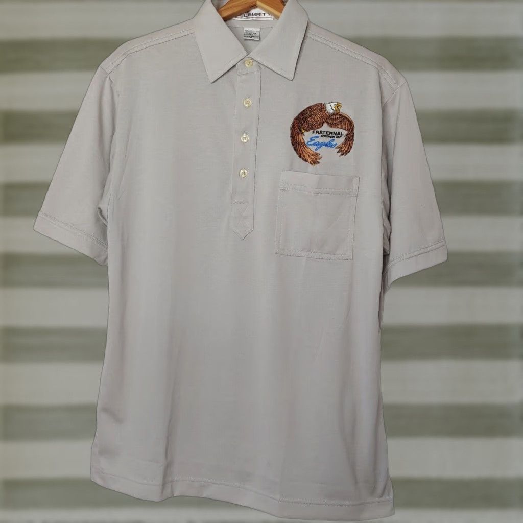 Vintage VINTAGE FOE Fraternal Order of Eagles Club Polo Shirt Men Medium Gray Grandpa Eagle Polo Shirt Embroidered Pocket Size US M / EU 48-50 / 2 - 1 Thumbnail