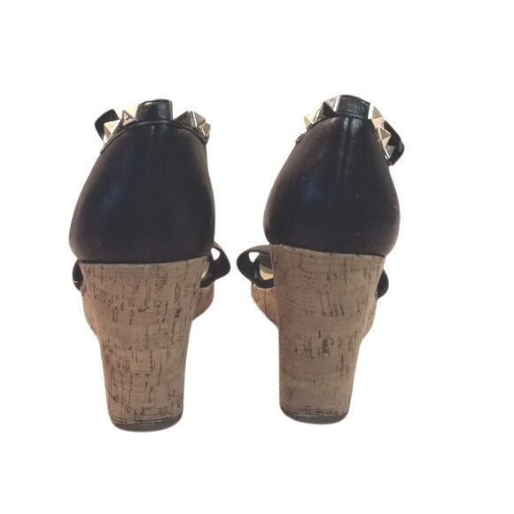 Marc Fisher Marc Fisher 8.5M Black Leather Wedge Sandals Cork Heel Studd Size US 8.5 / IT 38.5 - 3 Thumbnail