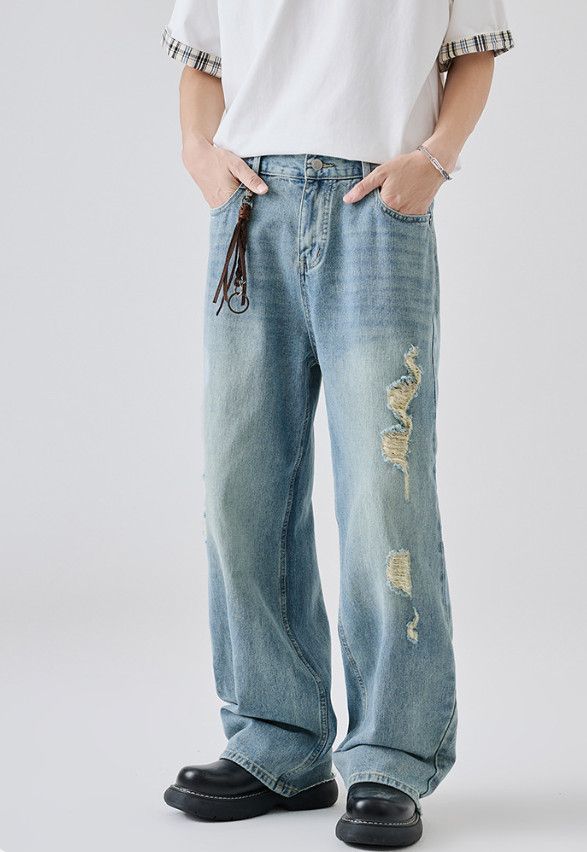 Vintage American Street Men's Loose Straight-Leg Distressed Jeans Size US 32 / EU 48 - 2 Thumbnail