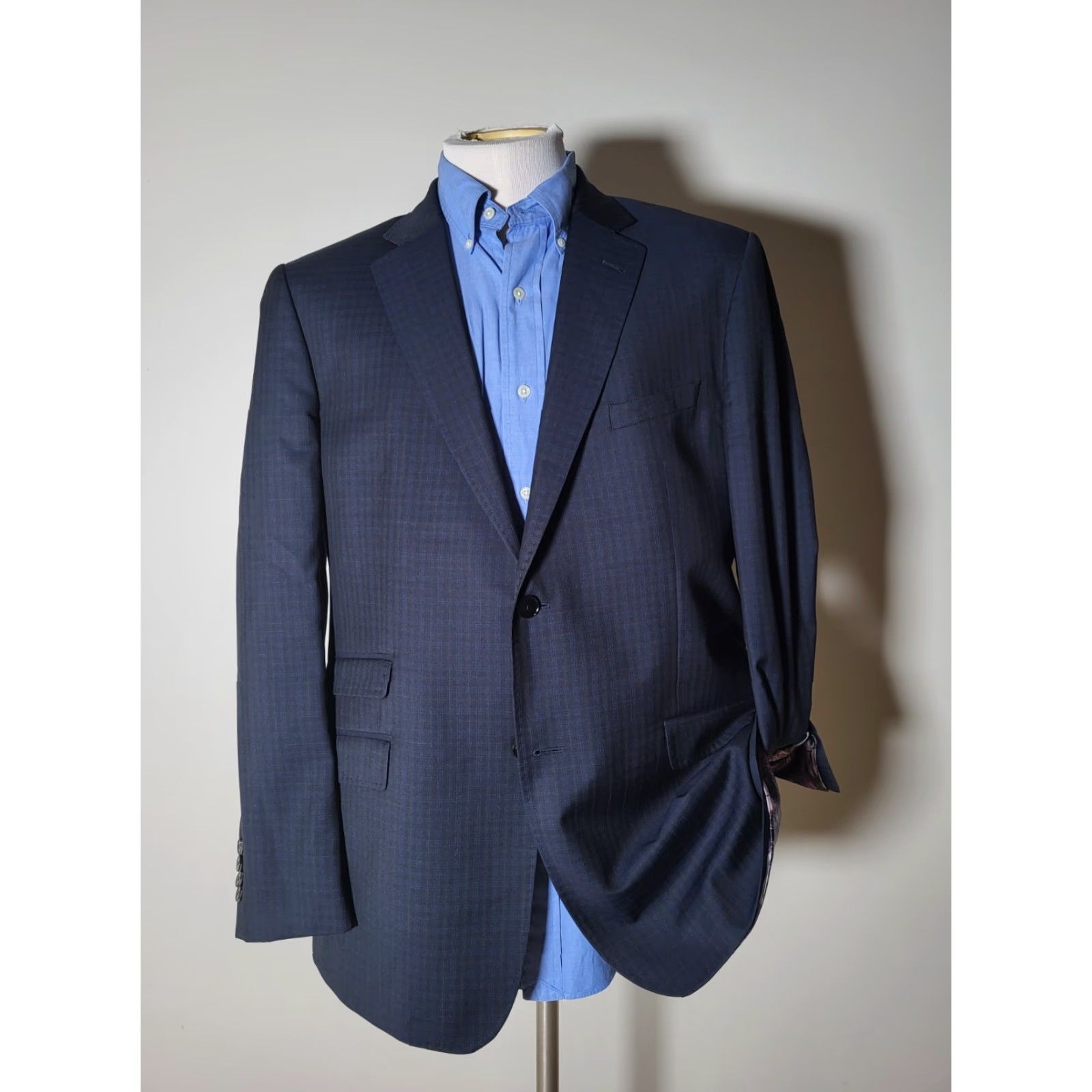 Ted Baker Ted Baker Sport Coat Blazer Jacket Blue Check Wool 44R Men Regular Fit Notch Lapel Four-Button Viscose Lining Double-Vented New without tags Size 44R - 3 Thumbnail