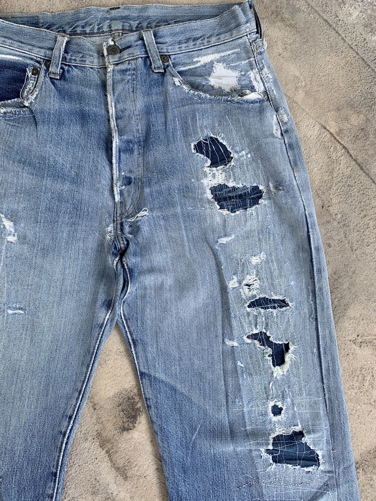 Levi's × Vintage Vintage Levis 501XX 555 Big E Selvedge Distressed Denim Size US 30 / EU 46 - 6 Thumbnail
