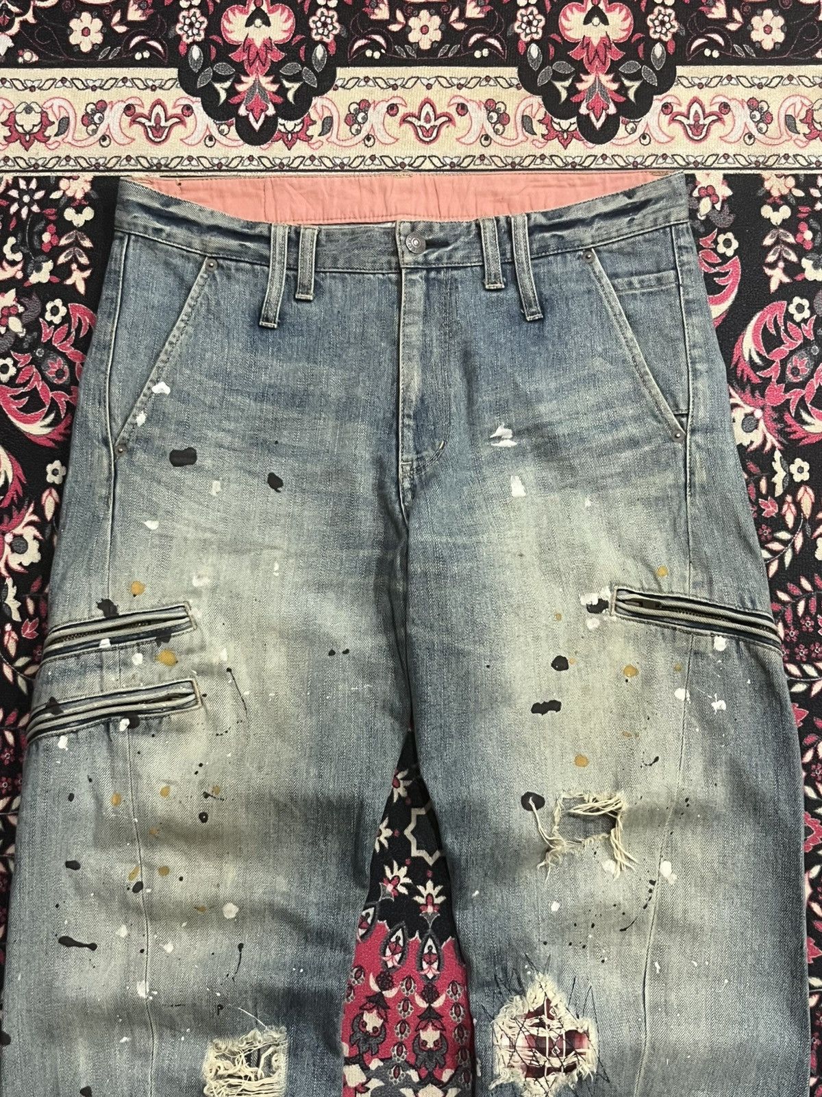 Le Grande Bleu (L.G.B.) Rattle Trap Paint Splattered Multizipper Distressed Jeans Size US 34 / EU 50 - 7 Thumbnail