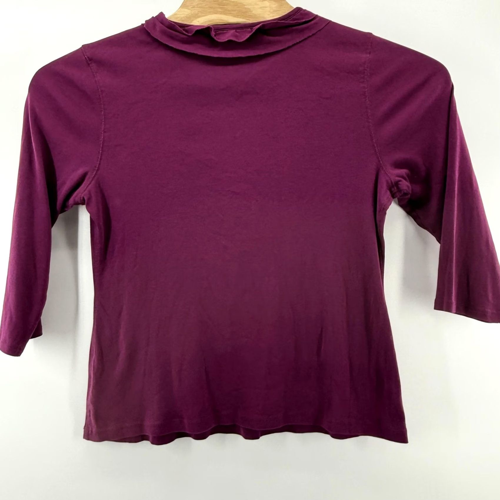 Charter Club Charter Club Shirt Womens XL Purple Ruffle Neck 3/4 Sleeve 100% Cotton Blouse Size XL / US 12-14 / IT 48-50 - 6 Thumbnail