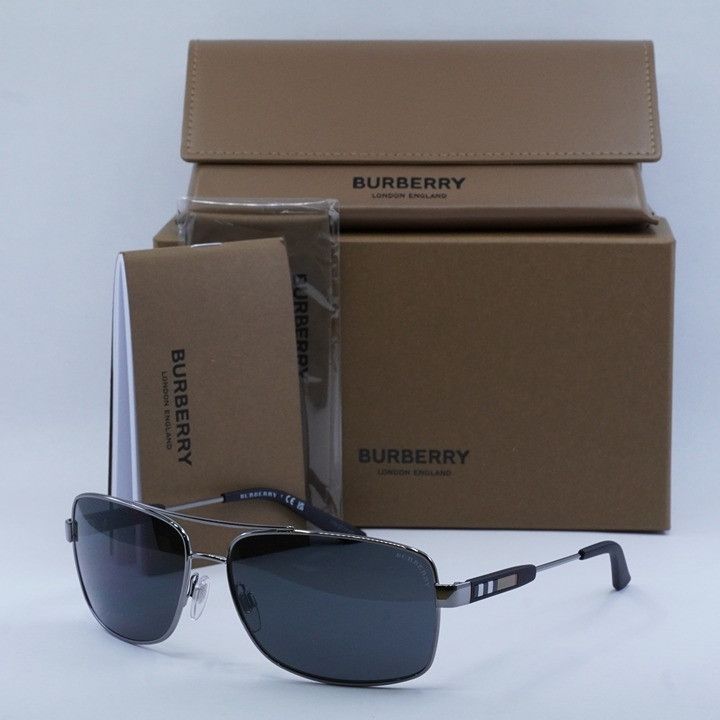 Burberry Burberry BE3074 100387 Sunglasses Gunmetal Rectangle Frame Size ONE SIZE - 12 Thumbnail