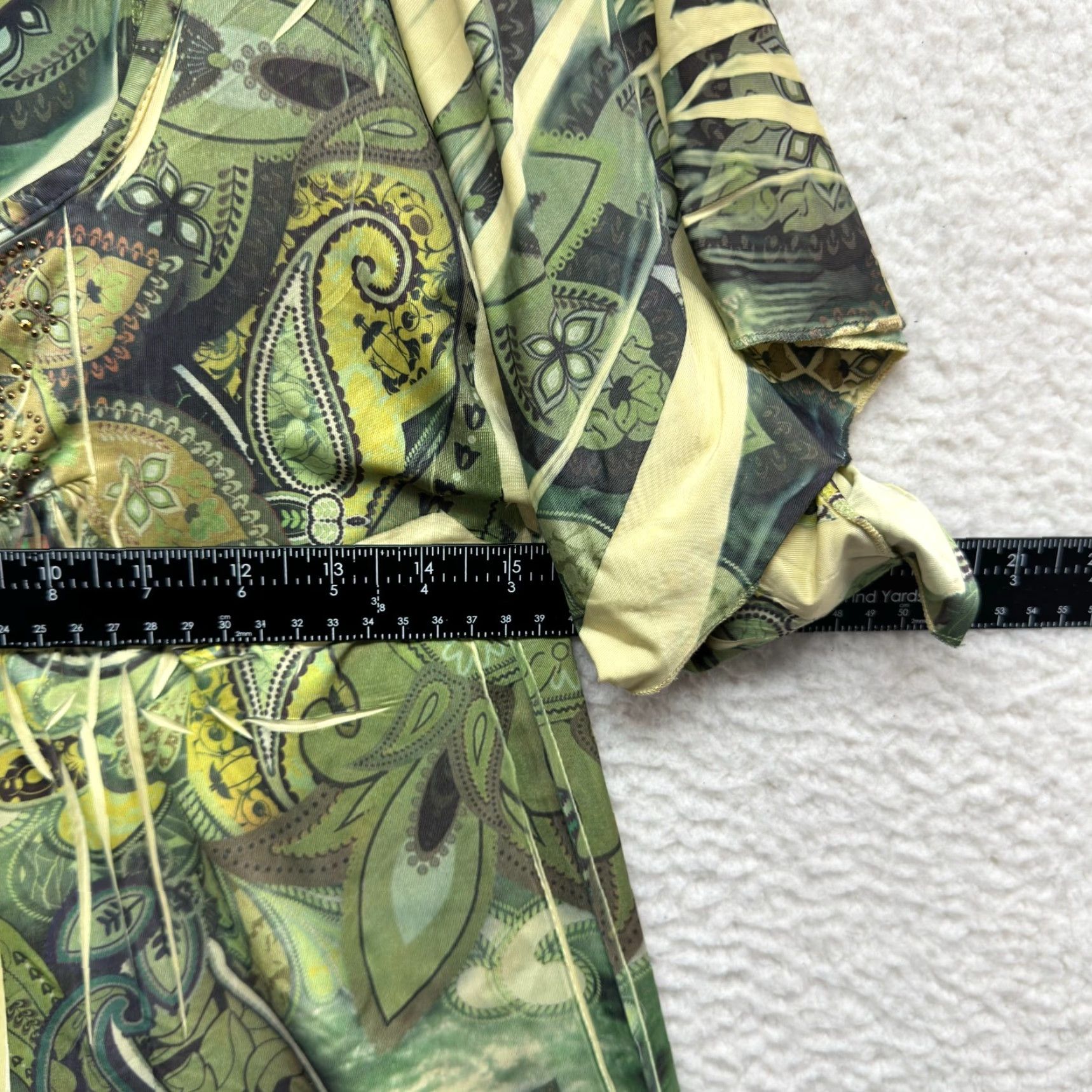 Vintage VINTAGE One World Shirt M Green Y2K Boho Kaftan Studded Slinky Grunge McBling Fairy Hippy Girls Size M / US 6-8 / IT 42-44 - 4 Thumbnail