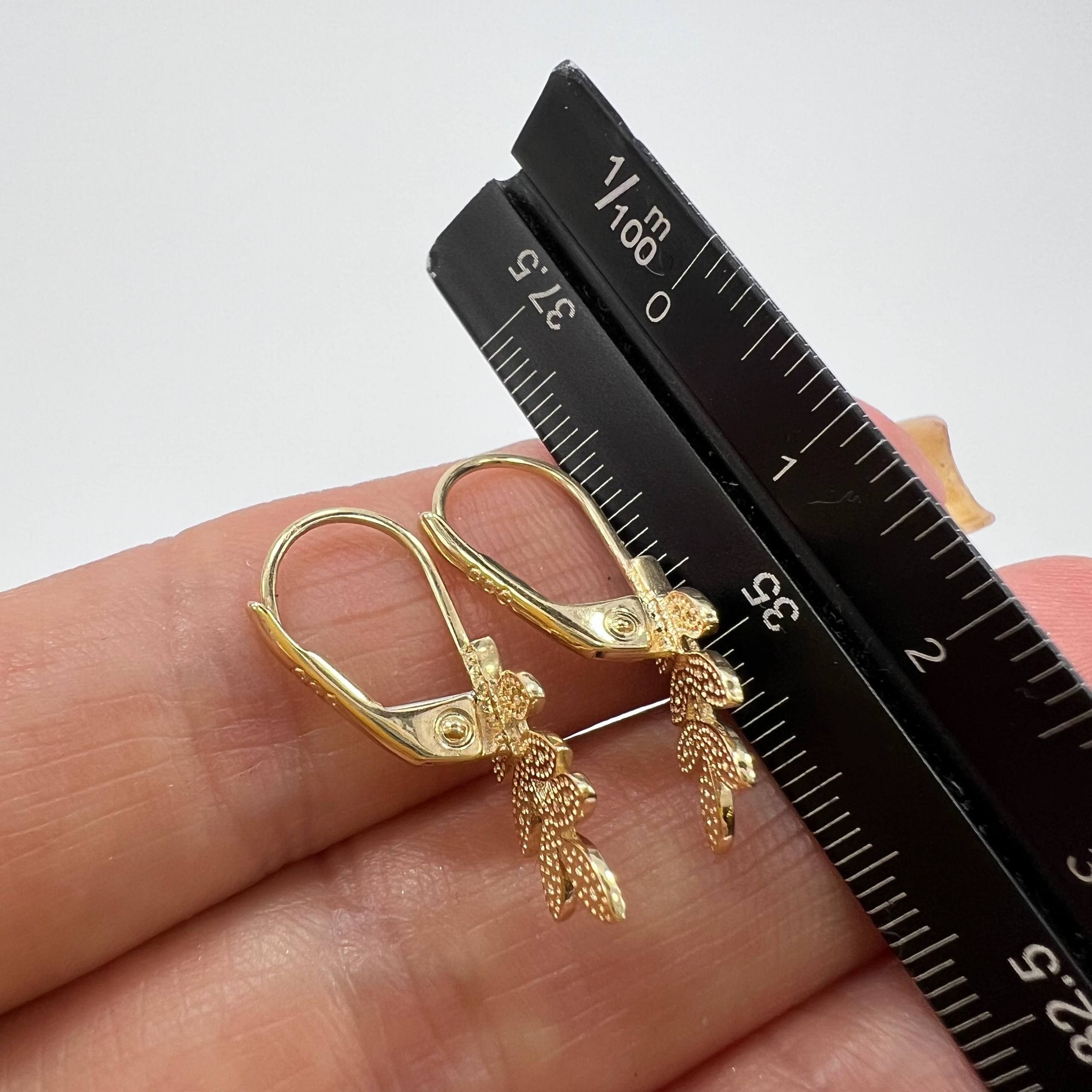 Other 14K Solid Gold Leaf Branch Earrings with CZ Stones Italy 2g Size ONE SIZE - 4 Thumbnail