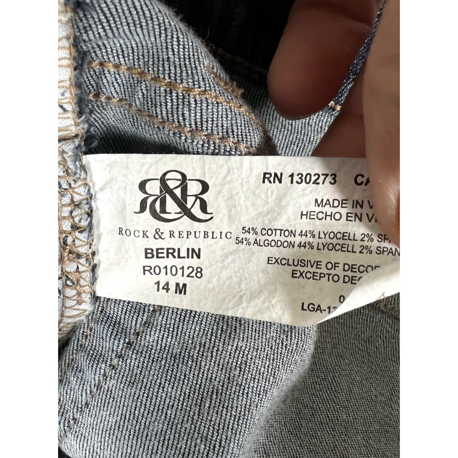 Vintage Rock & Republic Jeans Berlin Womens 14 Blue Dark Wash Straight Stretch Denim Size 36" / US 14 / IT 50 - 6 Thumbnail