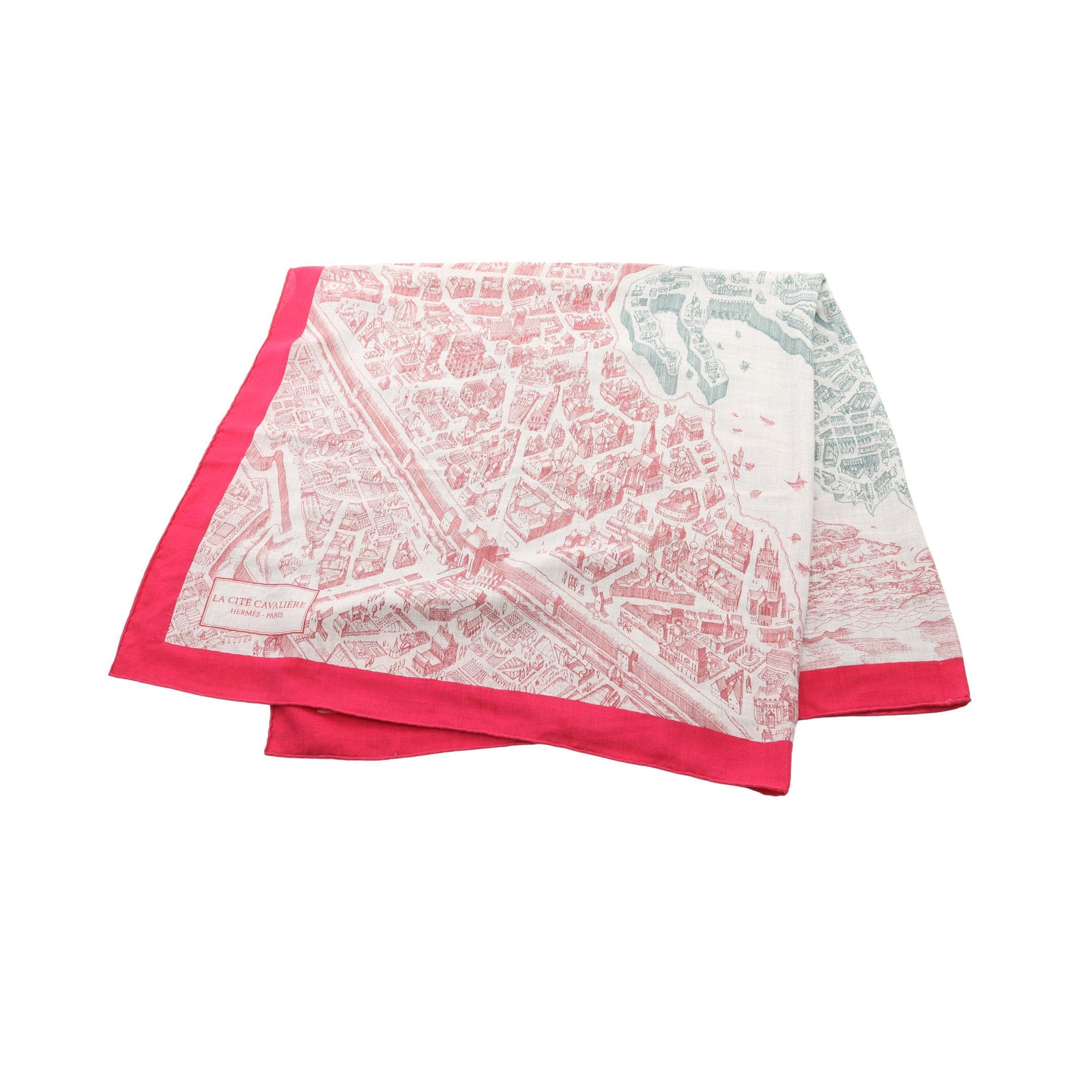 Hermes Hermes Carréjean Carres 140 La Cite Cavaliere Scarf Shawl Cashmere Silk Gray Pink Purple Multicolor Size ONE SIZE - 1 Thumbnail