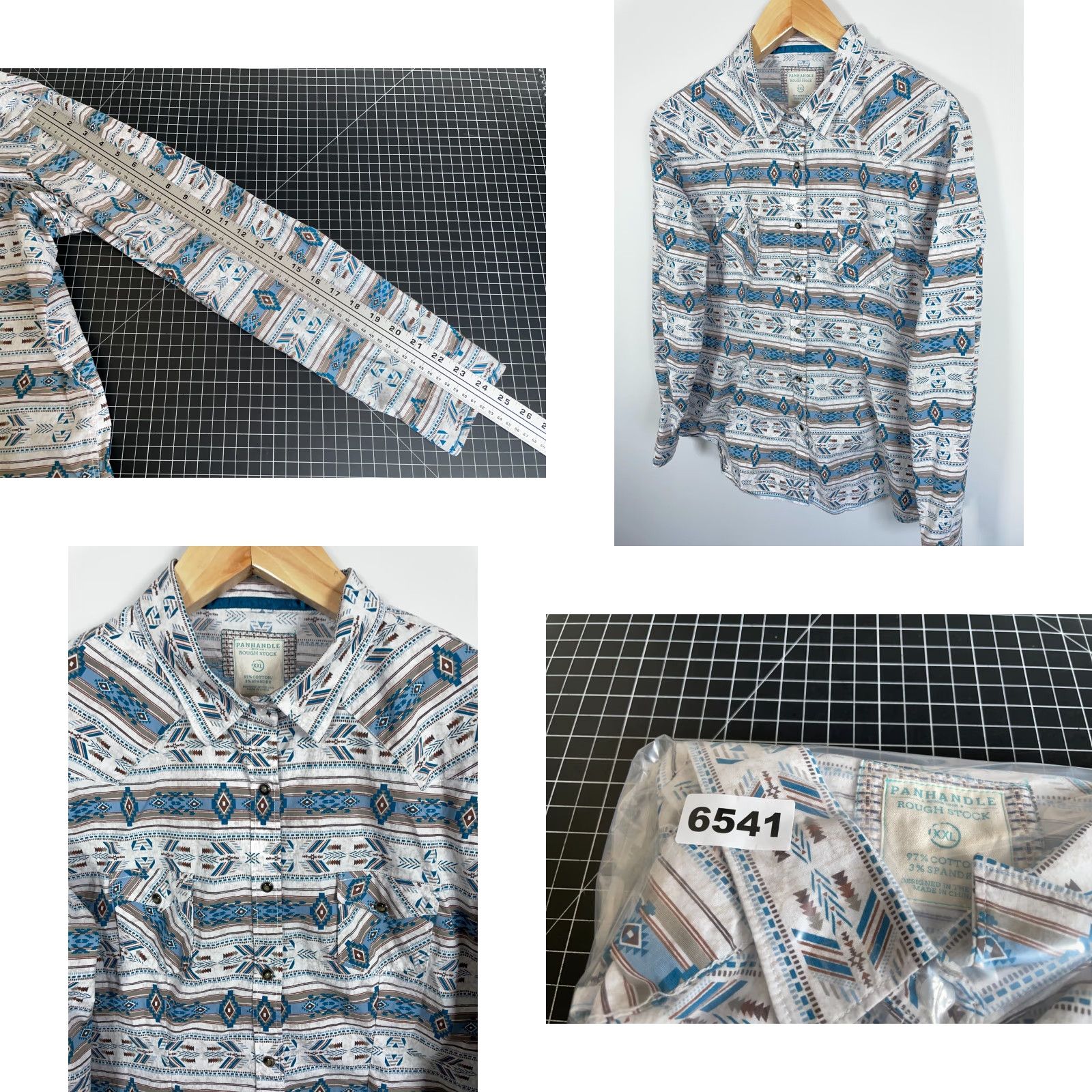 Vintage VINTAGE Panhandle Slim Rough Stock Shirt Women’s 2XL White Blue Geometric Pearl Snap Western Button-Up, 90s Cowboy Style, Casual Wear Size XXL / US 16-18 / IT 52-54 - 8 Thumbnail