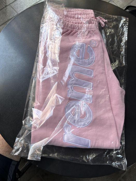 Supreme Supreme pink satin appliqué logo sweatpants medium | Grailed