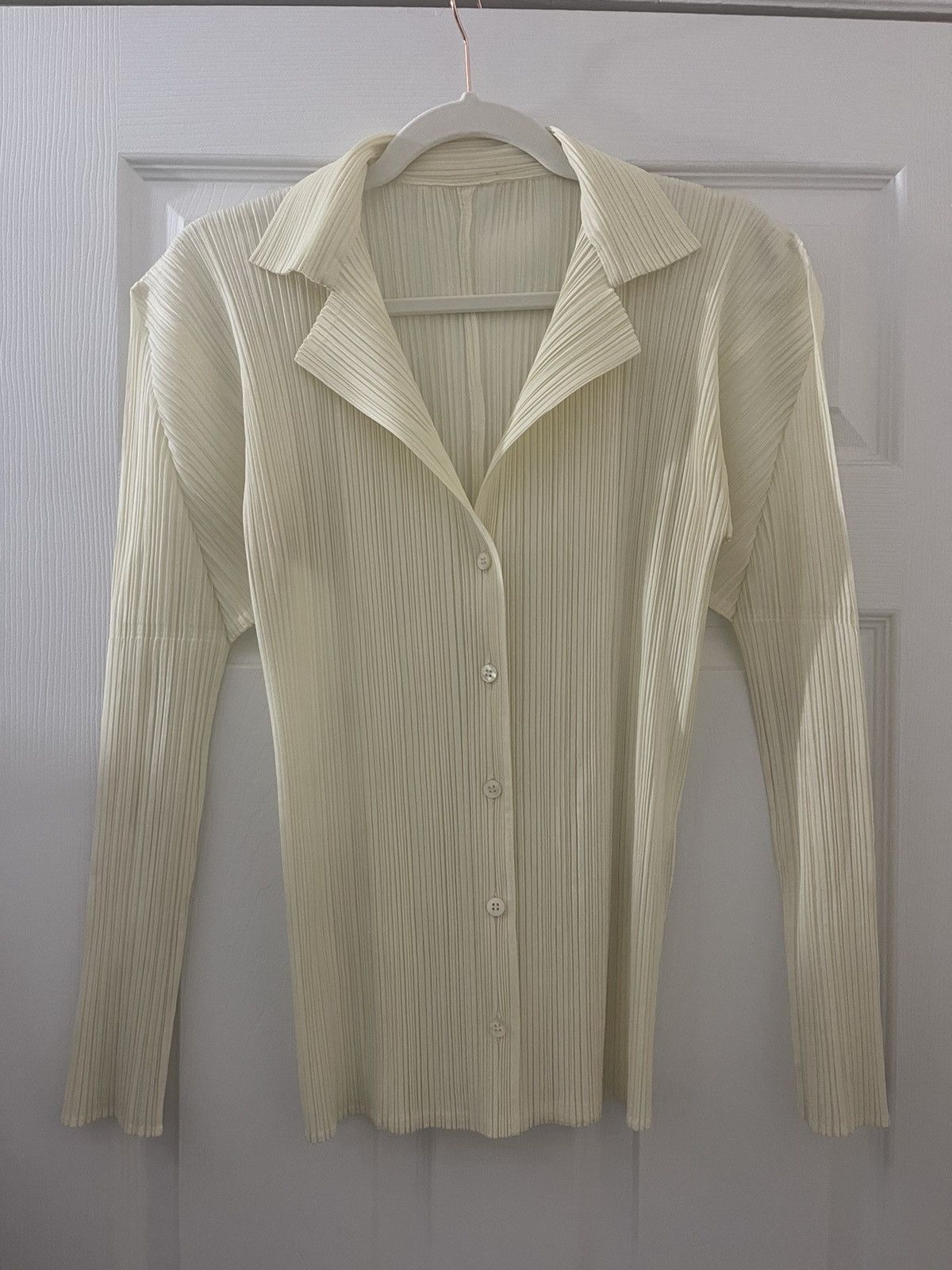 image of Issey Miyake Pleats Please Cream Button Up in Cream/Cream, Women's