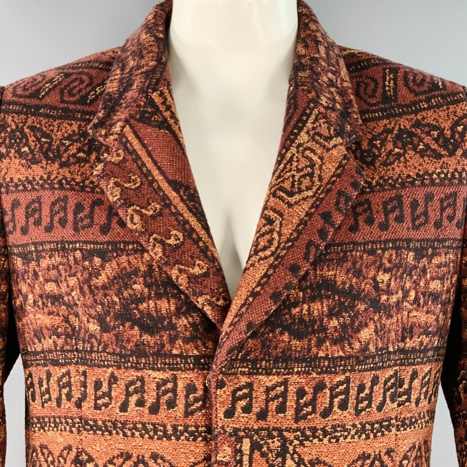 Paul Smith Brown Black Tapestry Jacquard Wool Blend Hidden Snaps Coat Size US L / EU 52-54 / 3 - 2 Thumbnail