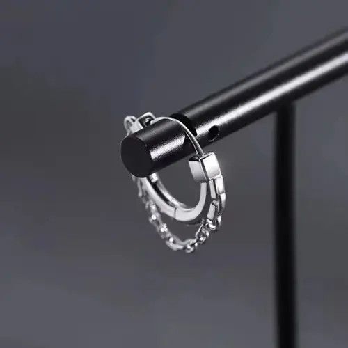 Designer × Vintage 925 Silver Plated Chain Hoop Earrings for Men Women Size ONE SIZE - 3 Thumbnail