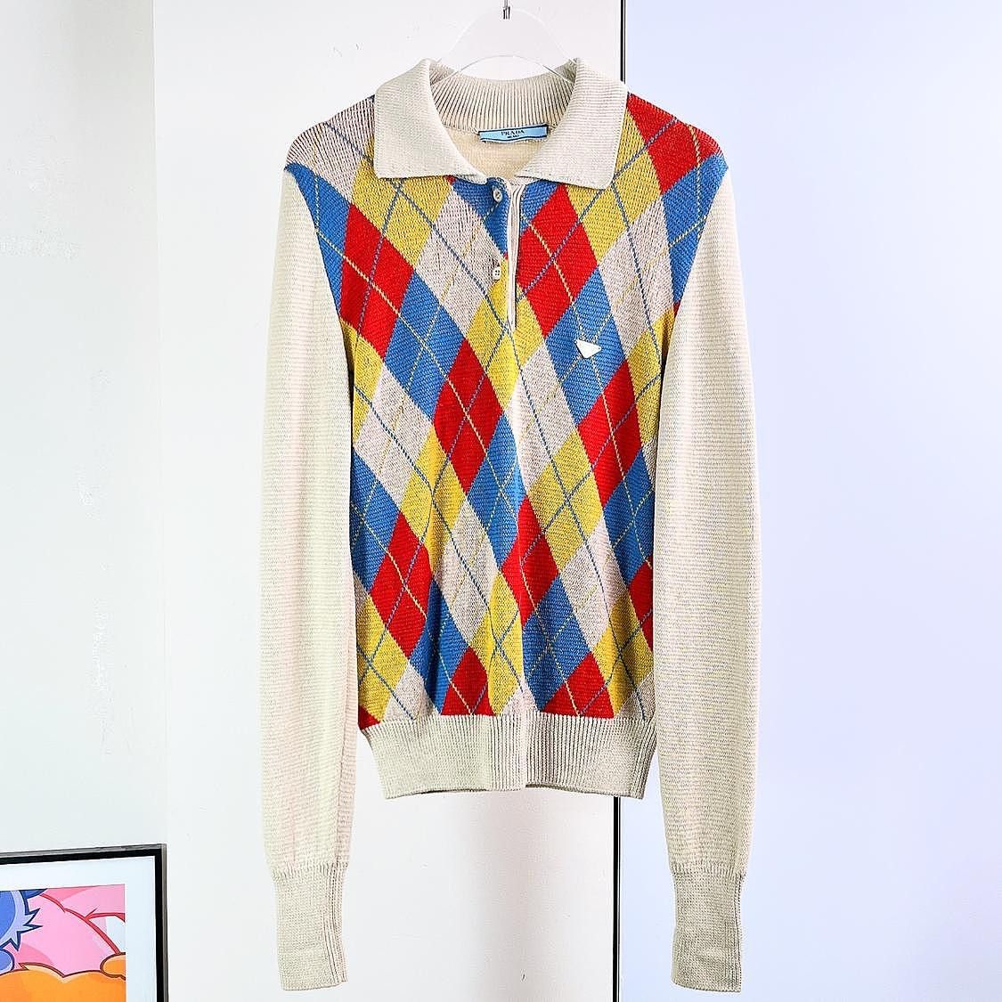 Prada Prada Argyle Knit Polo Sweater Size 38 Size XS / US 0-2 / IT 36-38 - 1 Thumbnail