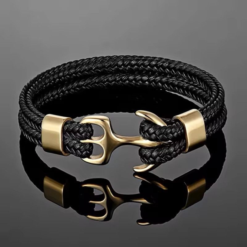 Vintage 23cm Navy Anchor Woven Multilayer Leather Bracelets Size ONE SIZE - 1 Thumbnail