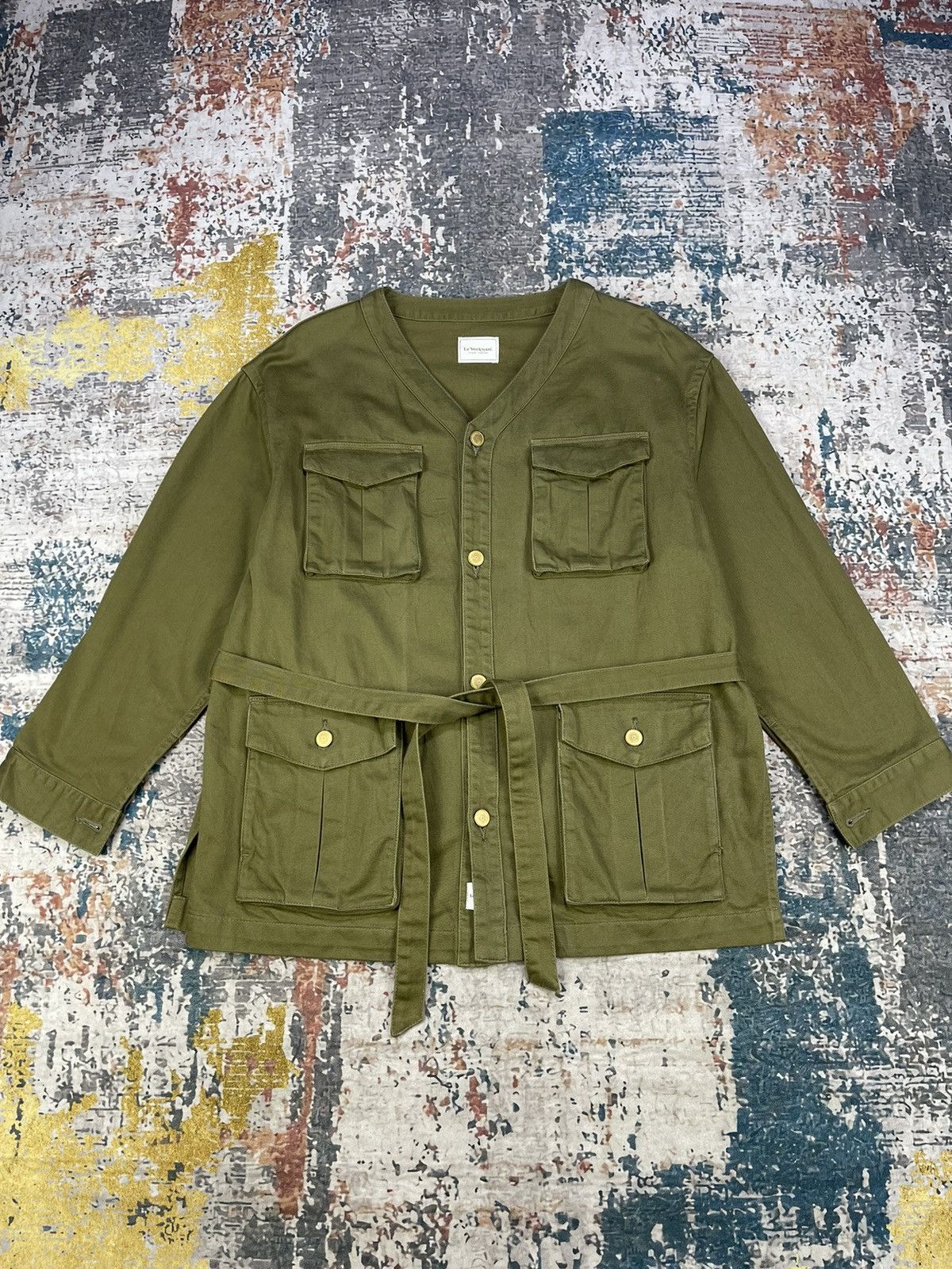 Japanese Brand Le Workware Journal Standard Collarless Belted Jackets Size M / US 6-8 / IT 42-44 - 2 Thumbnail