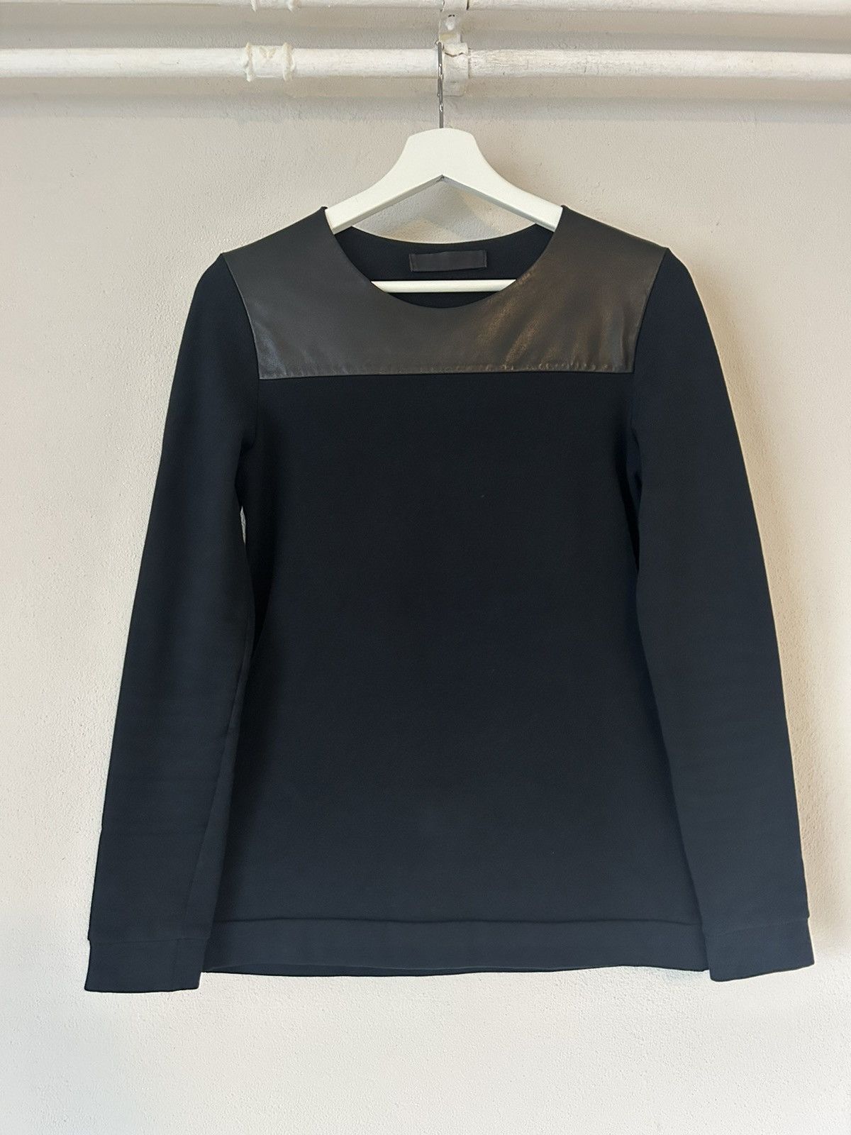 Prada Prada Leather-Trimmed Black Sweatshirt - Size S Size S / US 4 / IT 40 - 2 Thumbnail