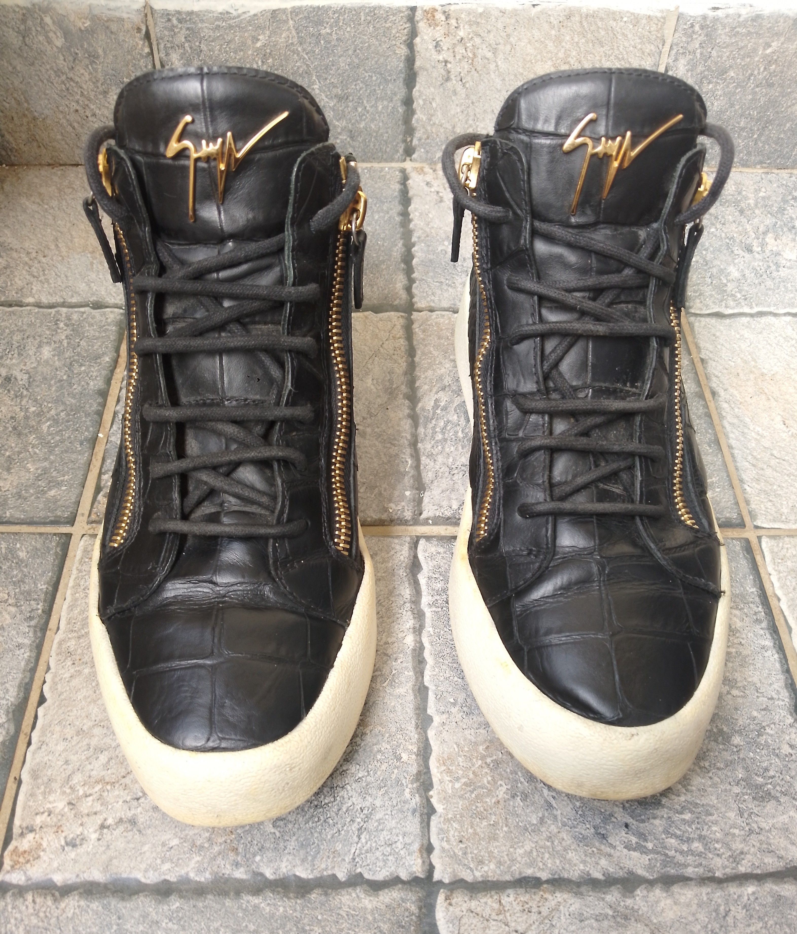 Giuseppe Zanotti Black crocodile embossed leather sneakers Size US 10.5 / EU 43-44 - 1 Thumbnail