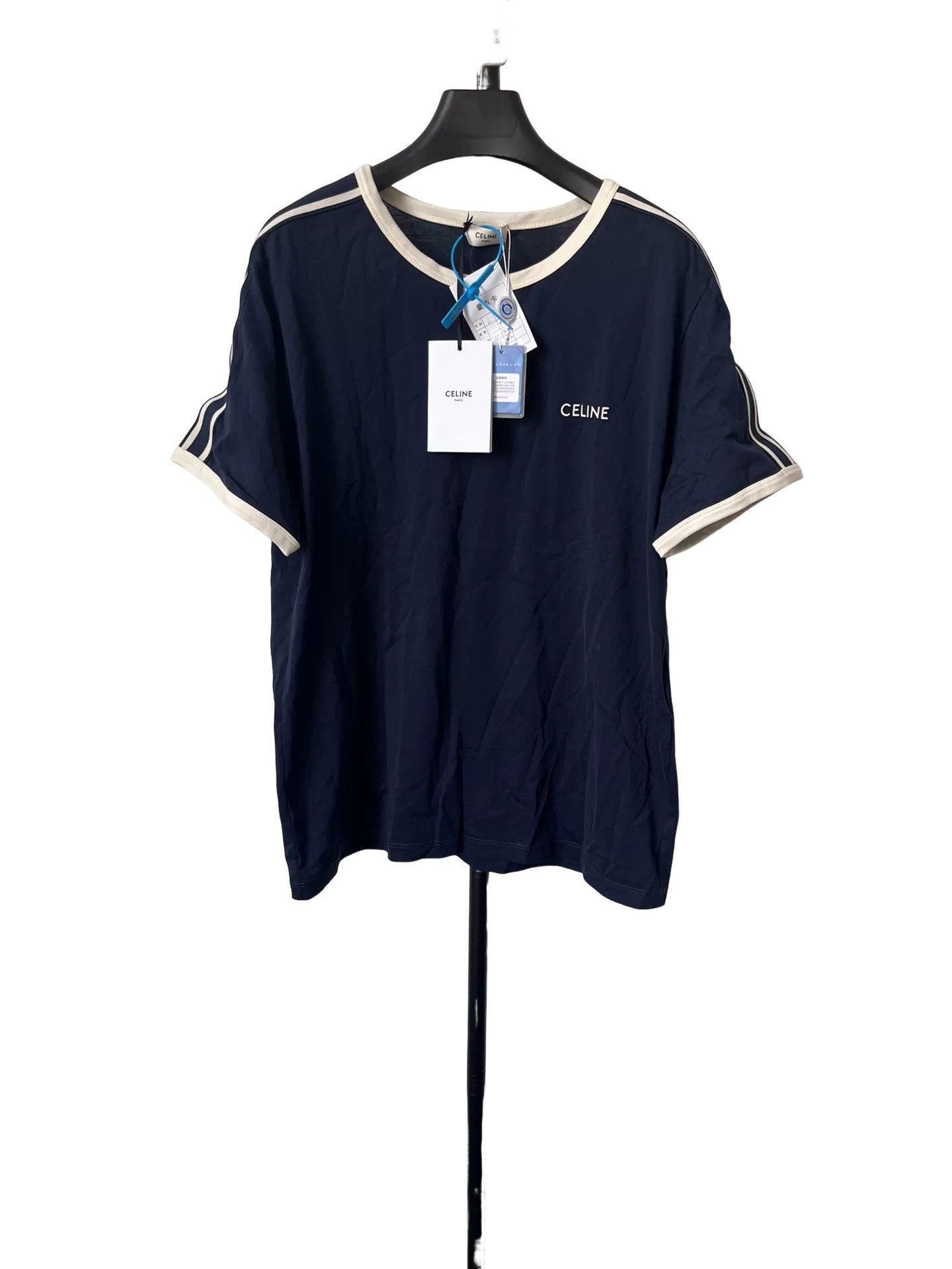 Celine Celine Embroidered Logo Striped T-Shirt L Size US L / EU 52-54 / 3 - 1 Thumbnail