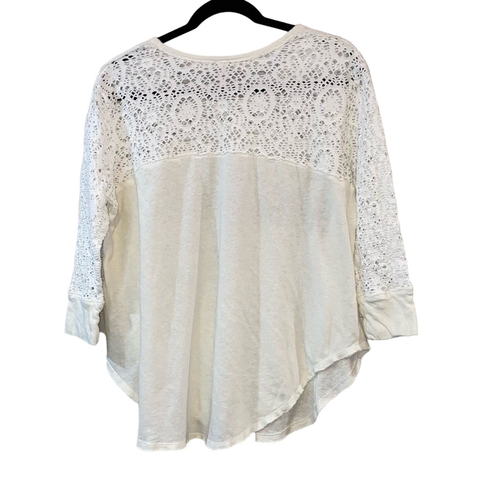 Free People We The Free White Lace Upper Top with Blue Graphics Size M / US 6-8 / IT 42-44 - 5 Thumbnail