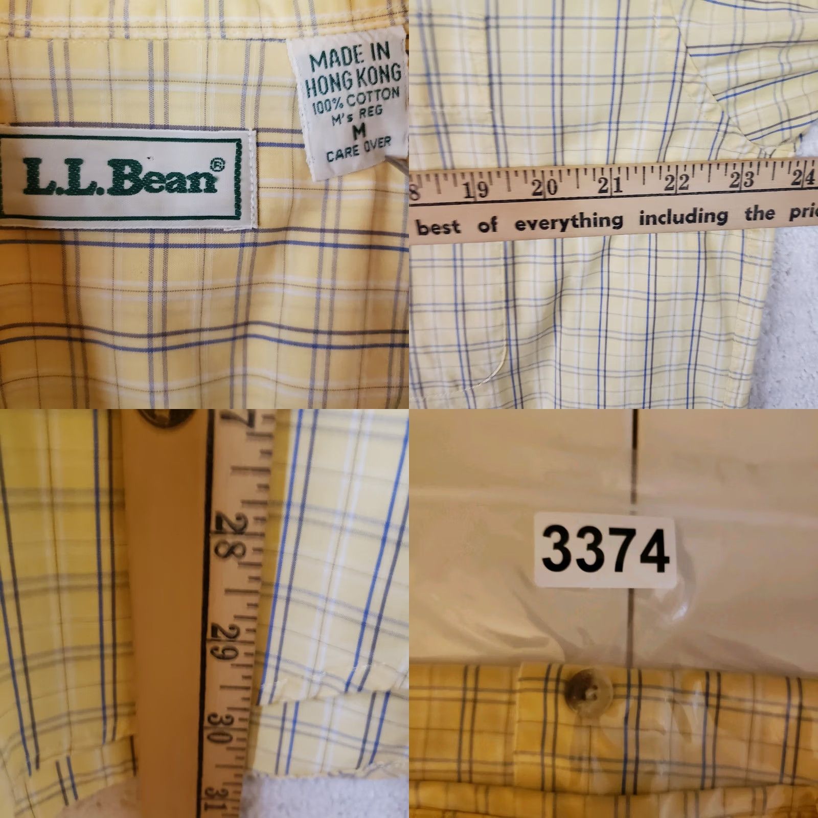 Vintage LL Bean Shirt Men's M Button-Down Short Sleeve Yellow Plaid 100% Cotton Front Pocket Button-Up Casual Business Formal Size US M / EU 48-50 / 2 - 9 Thumbnail