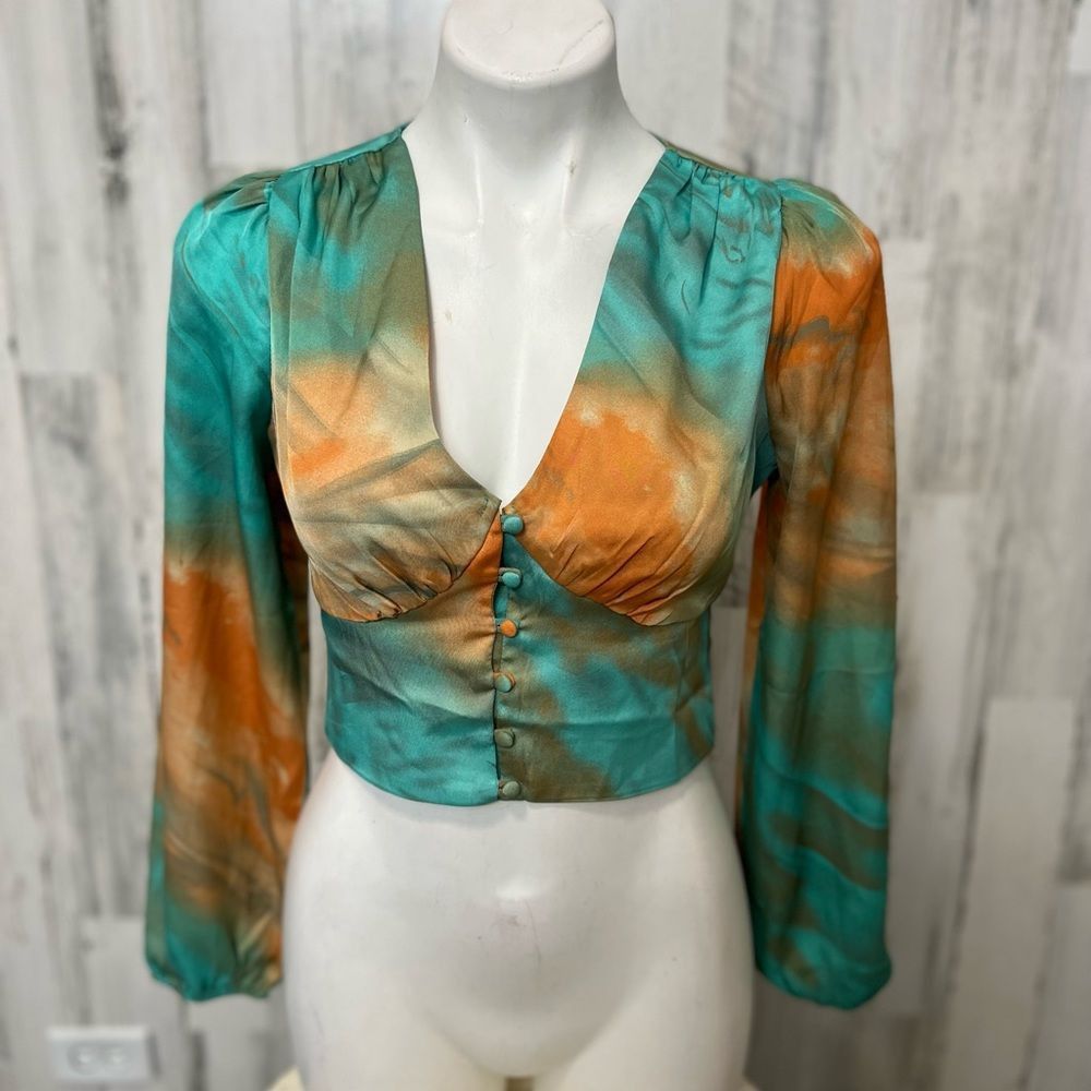 Other Milk & Honey Tie Dye Crop Top Small Long Sleeve Button Front Size S / US 4 / IT 40 - 1 Thumbnail