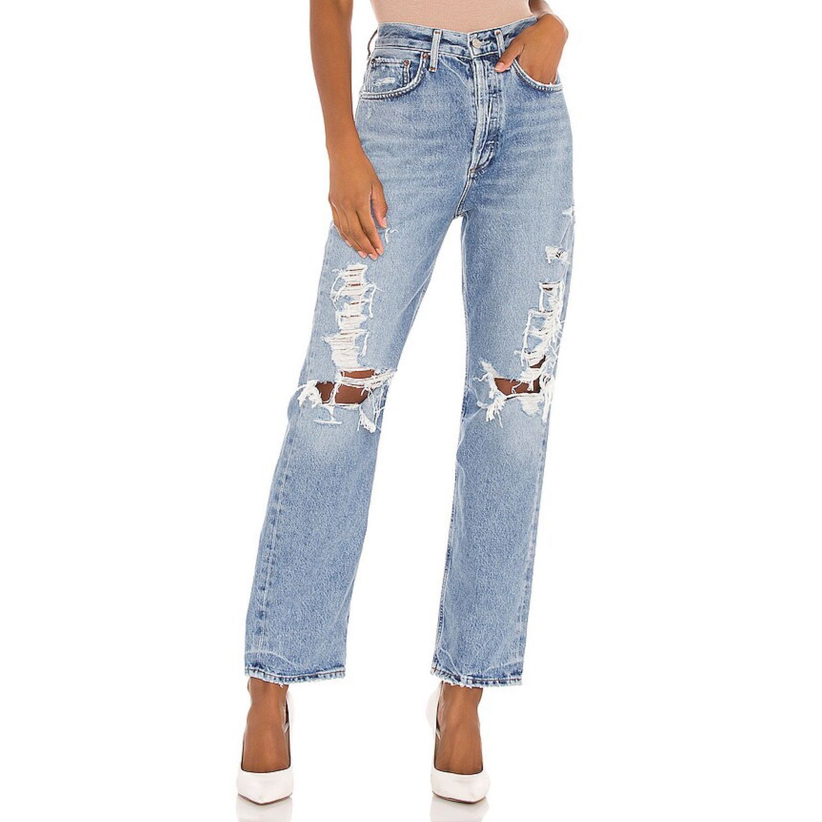 Agolde AGOLDE 90s Mid Rise loose Jean Major Wash Distressed Size 23" - 1 Thumbnail