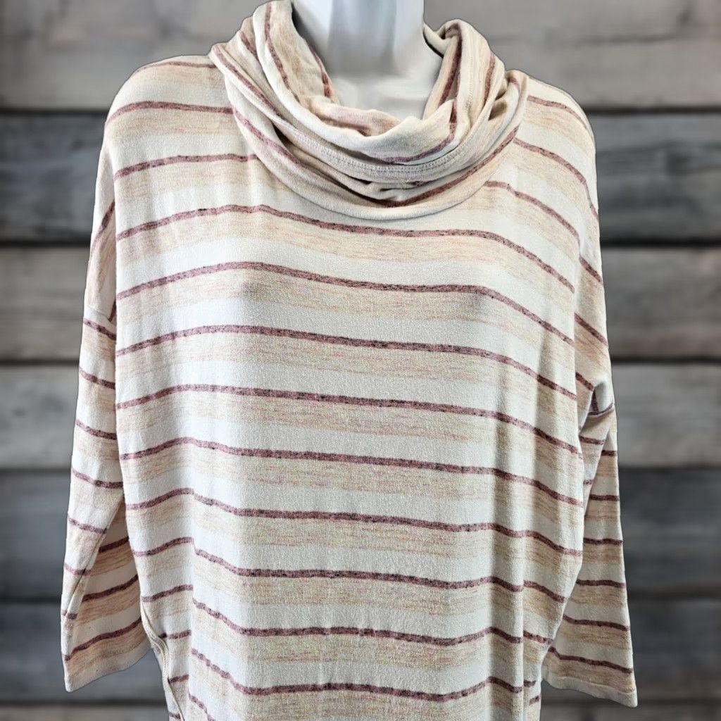 Lou & Grey Lou & Grey Womens Cowl Neck Top Sz S Pink White Stripe Rayon Blend Pullover 3/4 Sleeve Womens Stripe Colorful Knit Shirt Size S / US 4 / IT 40 - 1 Thumbnail