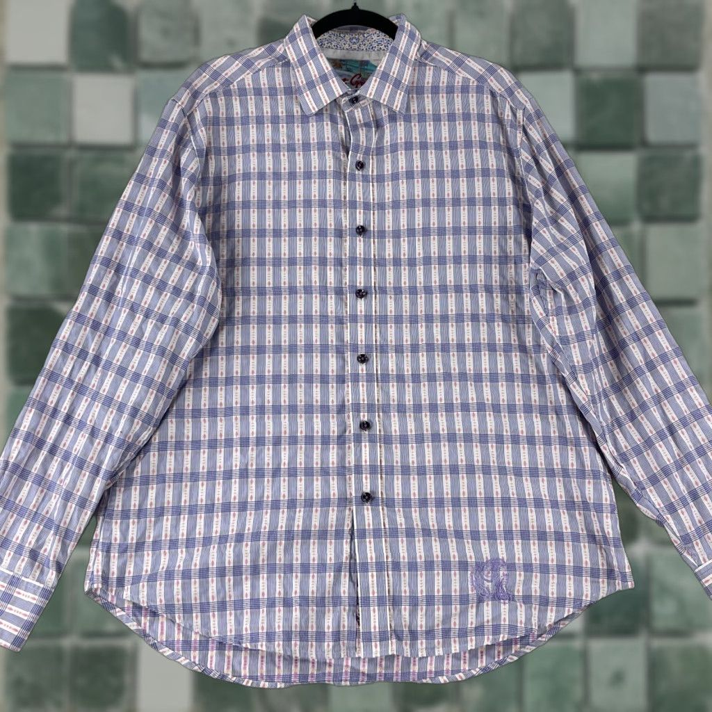 Robert Graham Robert Graham Purple Geo Print Button-Up Dress Shirt Mens Long Sleeve XL Size 46R - 1 Thumbnail