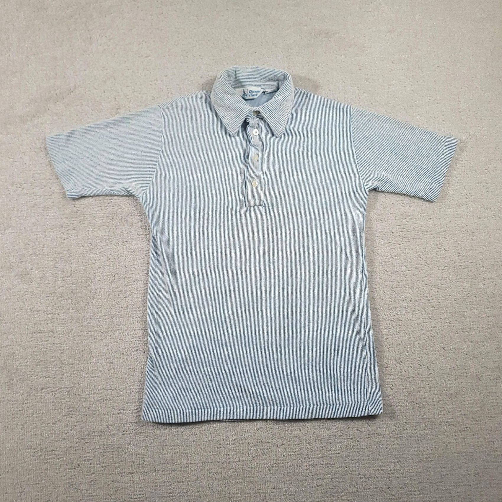 Vintage Channel Mark Polo Shirt Mens M Blue White Striped 3 Button Collared Cotton Shirt Size US M / EU 48-50 / 2 - 2 Thumbnail