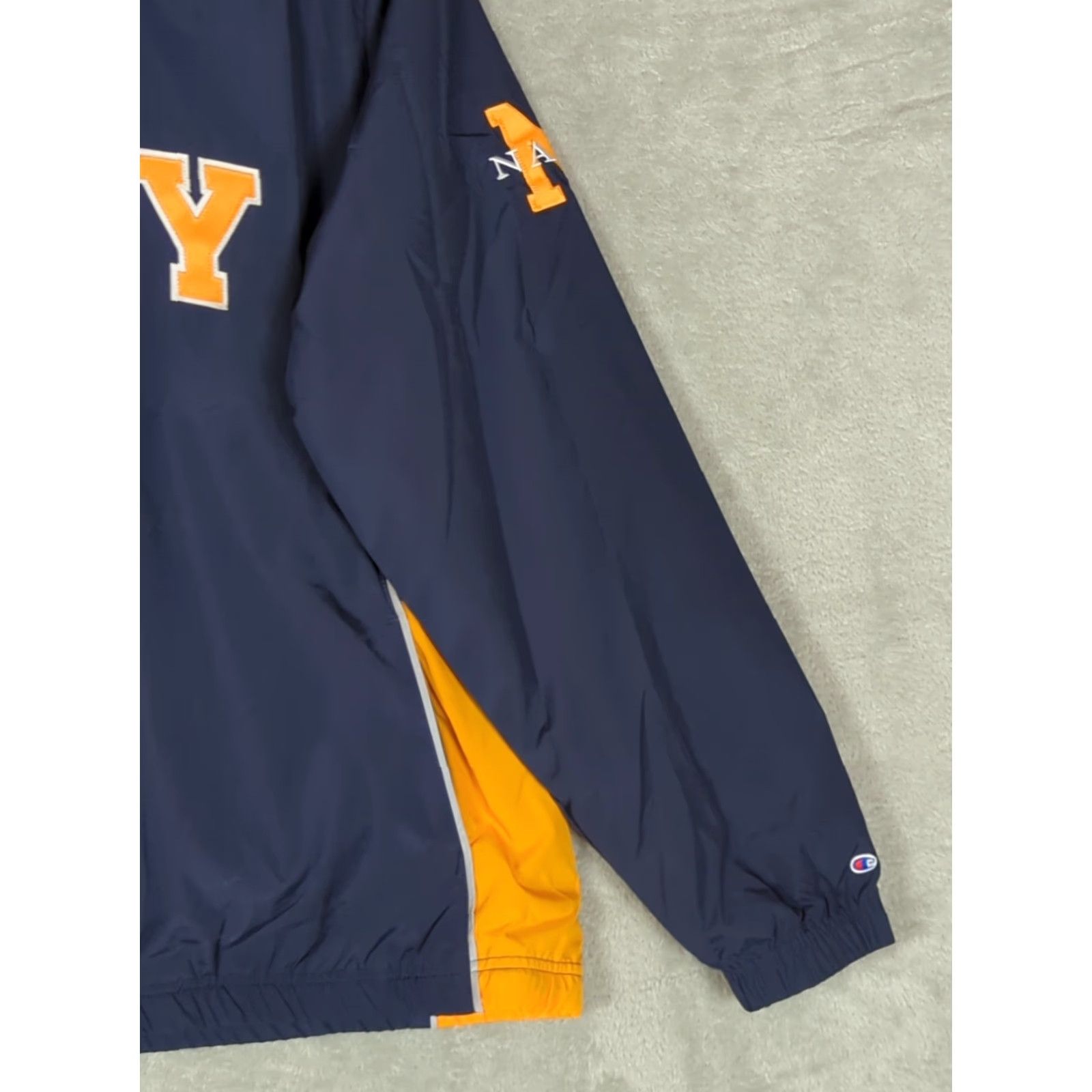Champion Champion Windbreaker Jacket Mens M Blue Stitched Letters Lightweight Polyester Pockets Short Regular Fall Spring Navy 90s Inspired Size US M / EU 48-50 / 2 - 5 Thumbnail