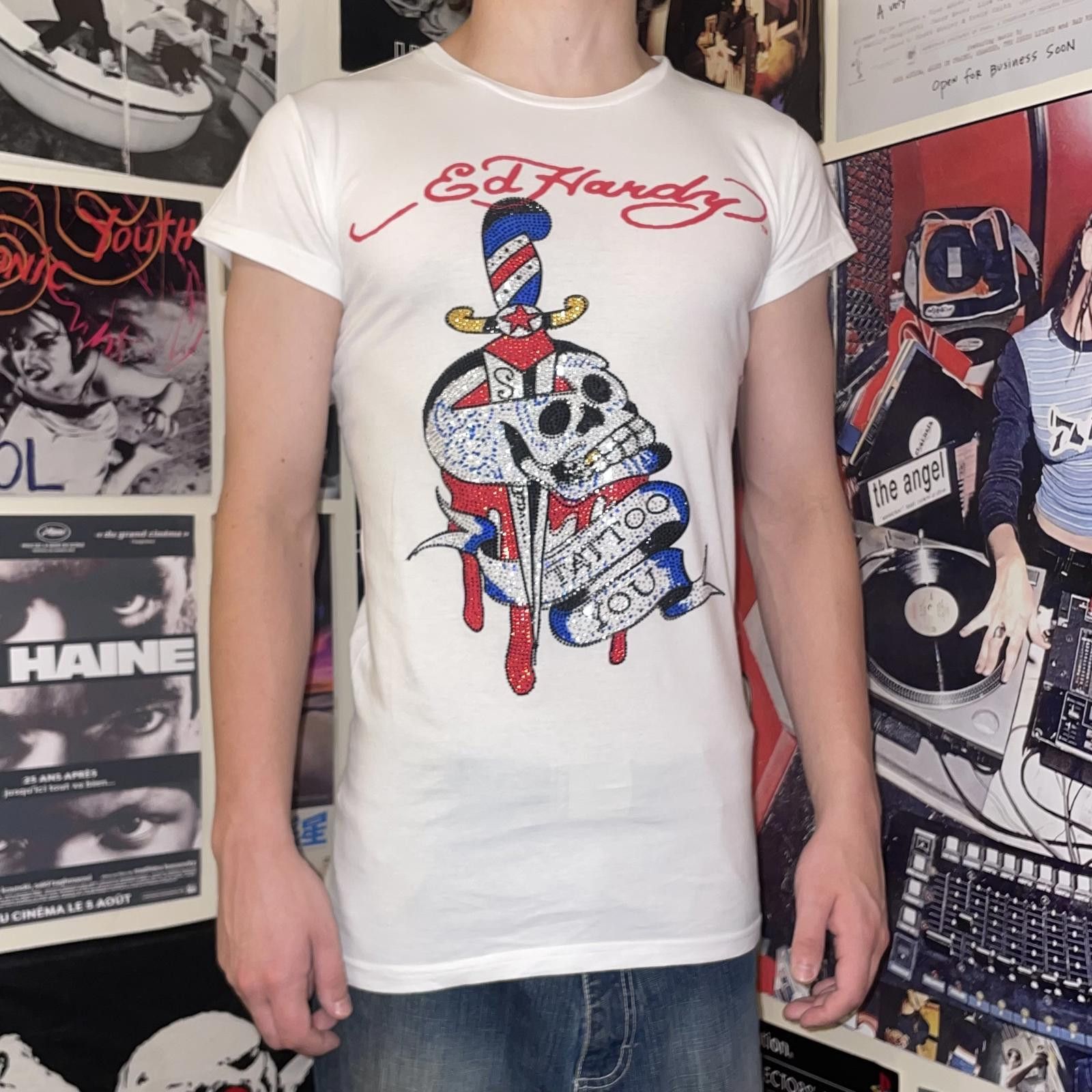Ed Hardy Ed Hardy 00s Embellished Skull T-Shirt L Size US L / EU 52-54 / 3 - 8 Thumbnail