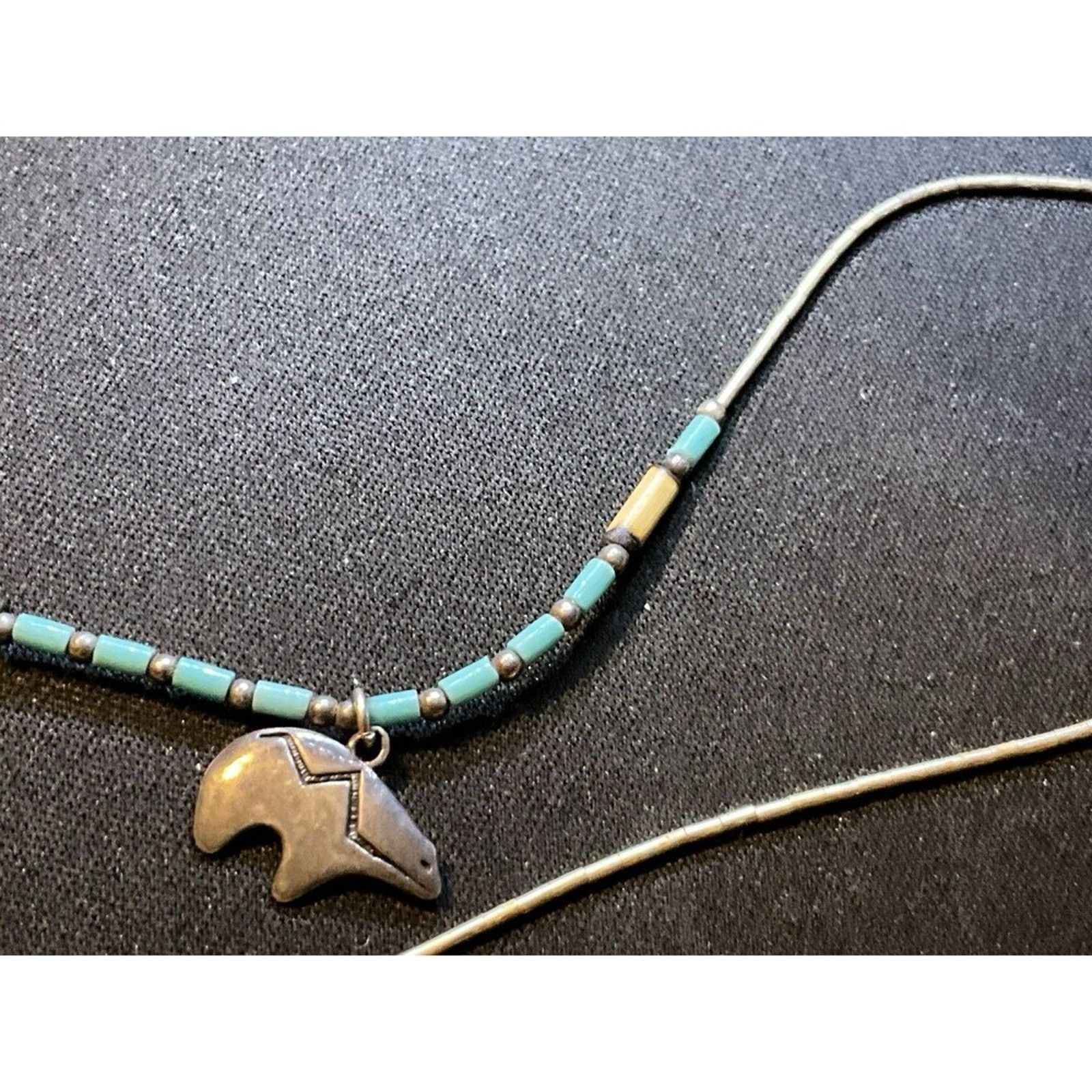 Other 14in 925 Liquid Silver Turquoise Native Bear Barrel Clasp Size ONE SIZE - 3 Thumbnail