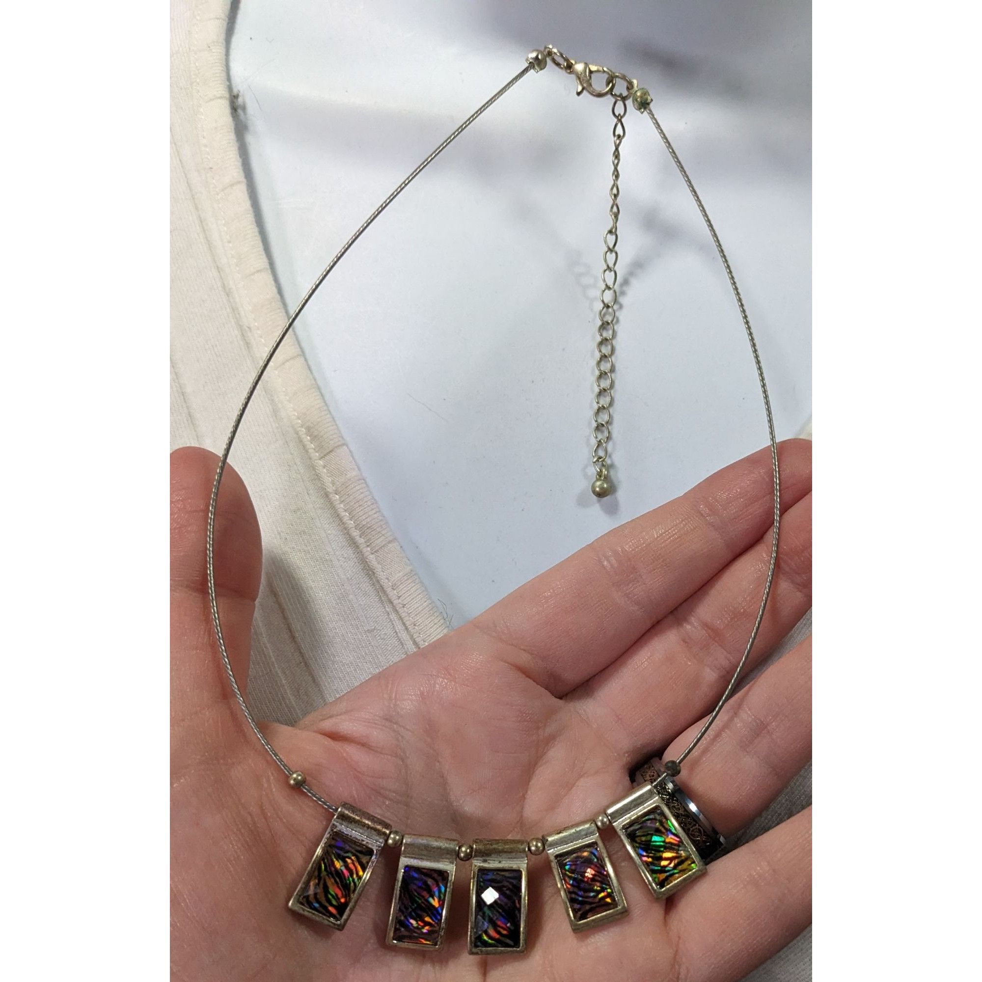 Other Rainbow Holographic Tiger Stripe Silver Tone Charm Necklace Size ONE SIZE - 10 Thumbnail