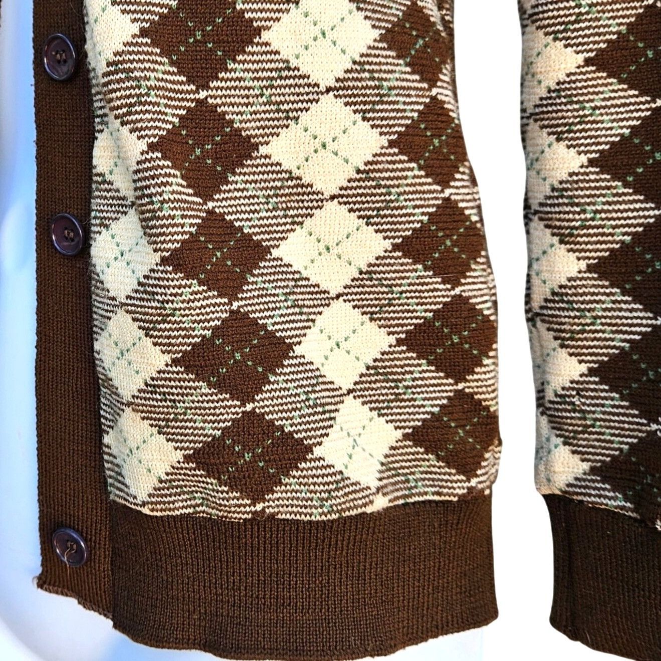 Vintage 1970s Japan Knit Cardigan XS Argyle Brown Cream V-Neck Butto Size XXS / US 00 / IT 34 - 7 Thumbnail