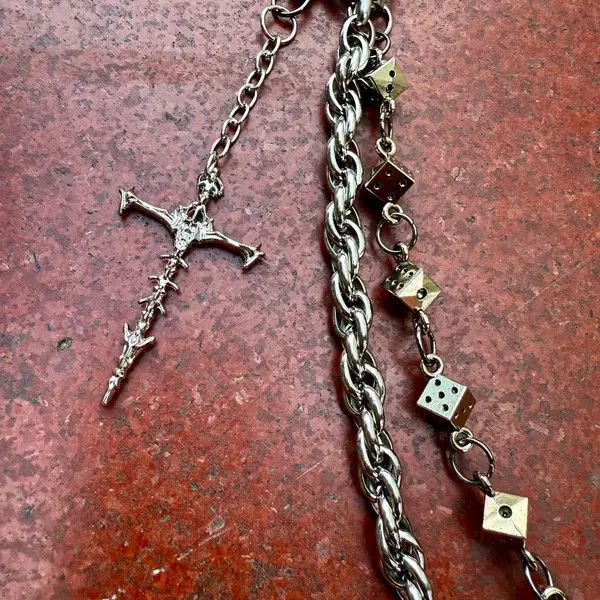 Jewelry Silver Men's Chain Wallet Chain Accessory with Cross Pendant Size ONE SIZE - 2 Thumbnail