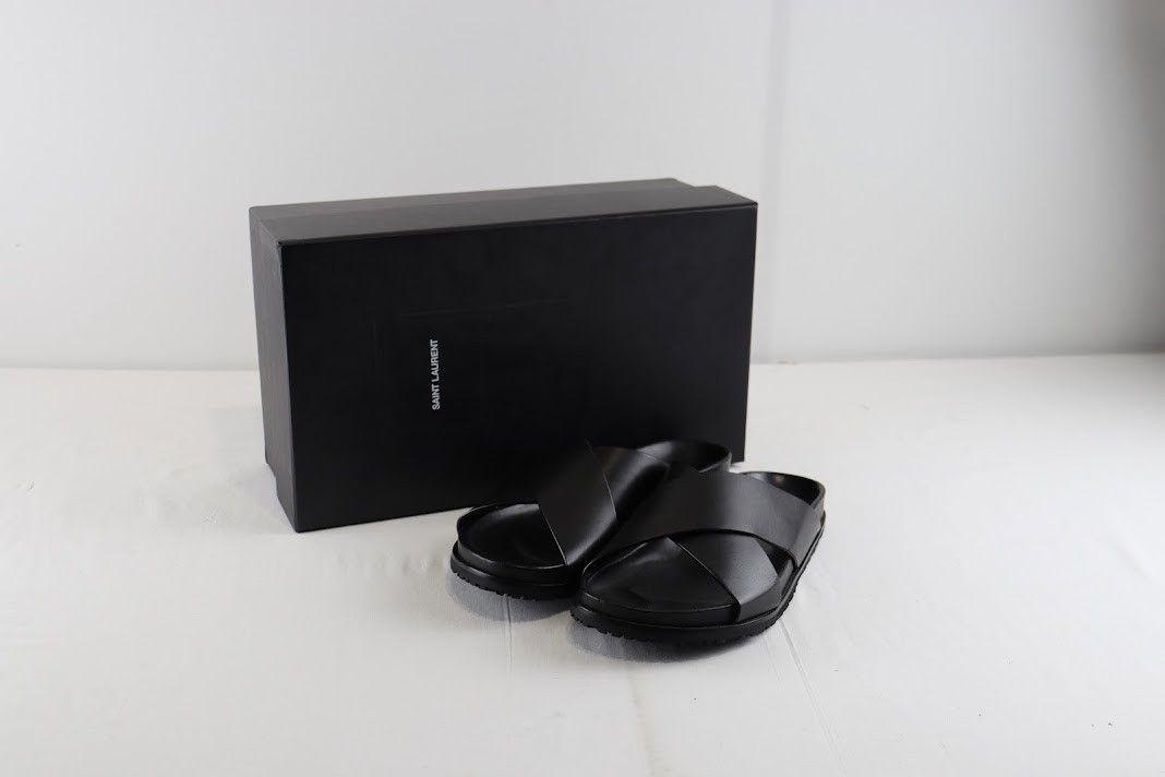 image of Saint Laurent Paris O1Rshd1 Cross Sandals In Black, Men's (Size 8)