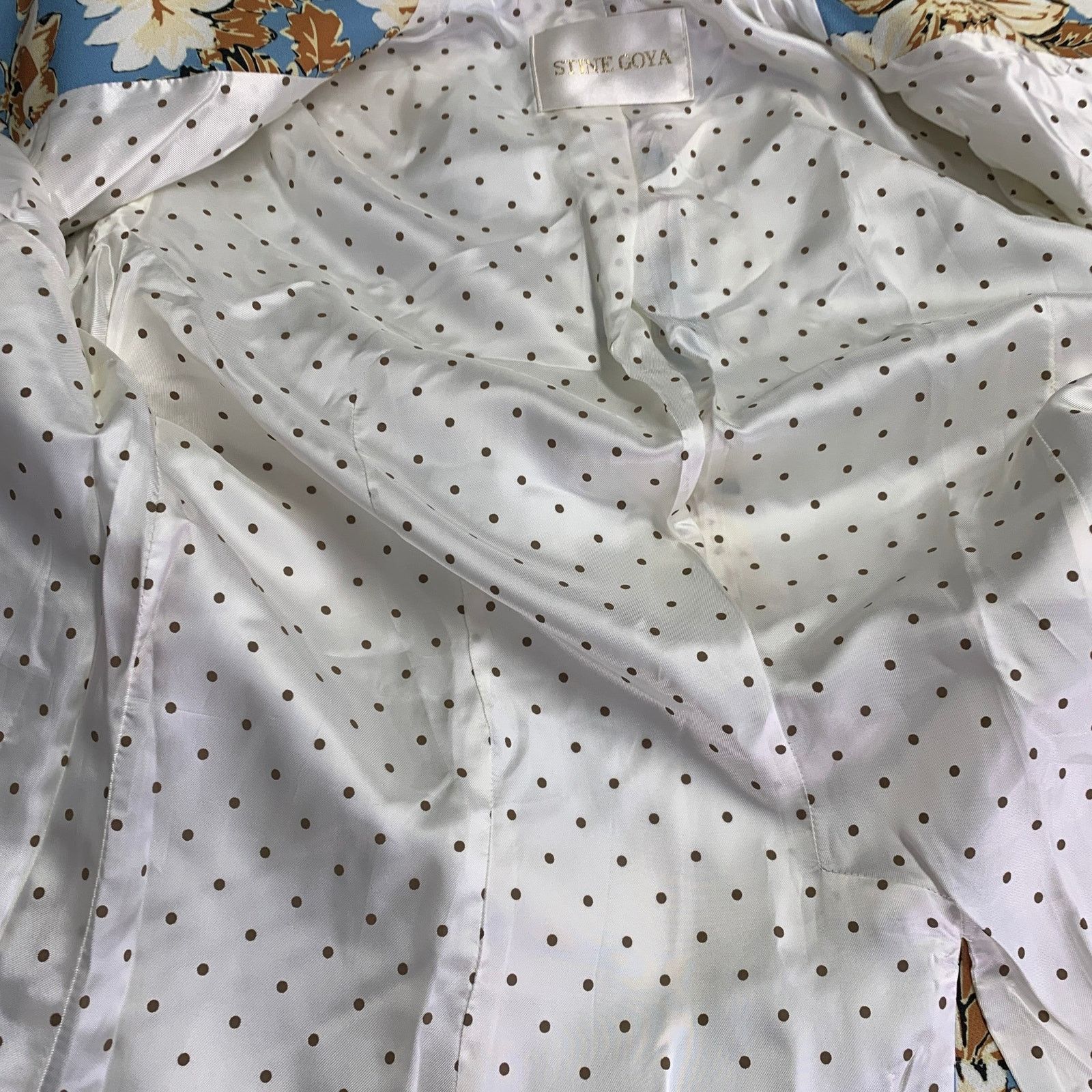 Stine Goya Blue Tan Polyester Floral Notch Lapel Zip Pockets Blazer Size L / US 10 / IT 46 - 7 Thumbnail