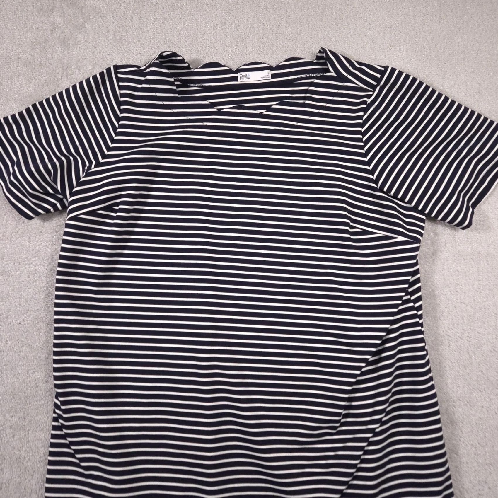 Croft & Barrow Croft & Barrow Dress T-Shirt Dress Womens 1X Navy White Stripe Scallop Neck Casual Size XL / US 12-14 / IT 48-50 - 3 Thumbnail